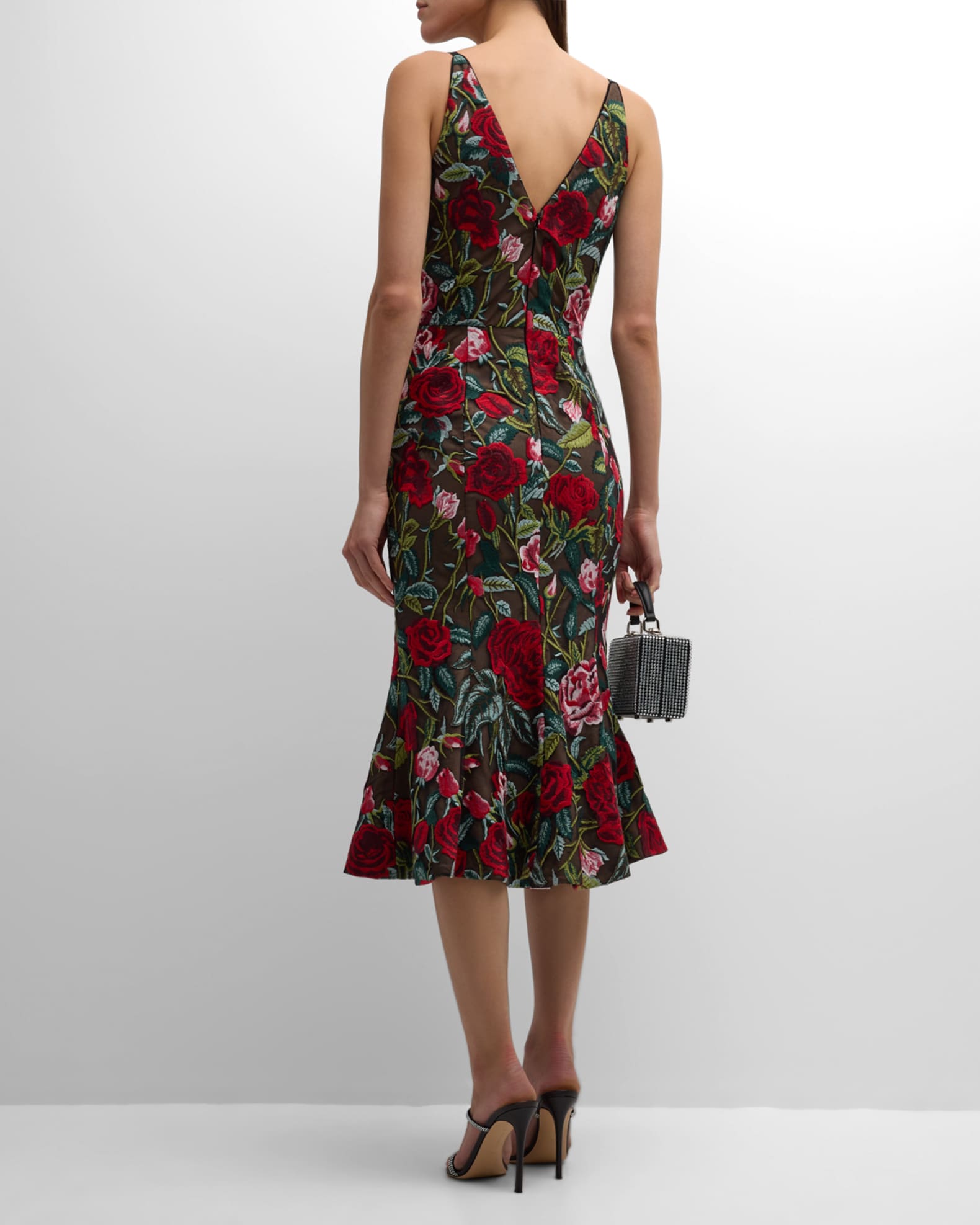 Dress the Population Black Label Isabelle Deep V Neck Embroidered