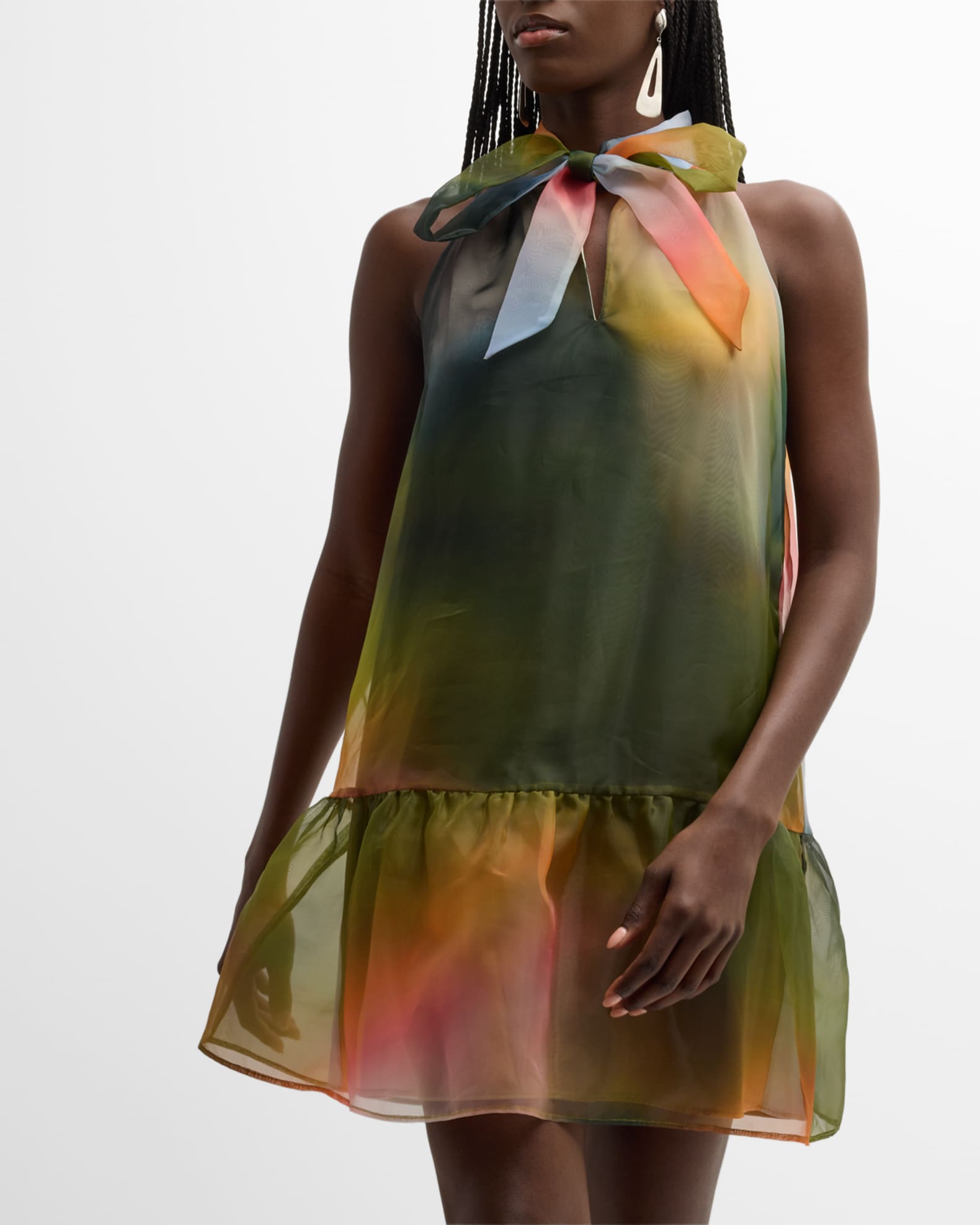 Marie Oliver Nikki Sleeveless Tie-Neck Halter Mini Dress | Neiman Marcus