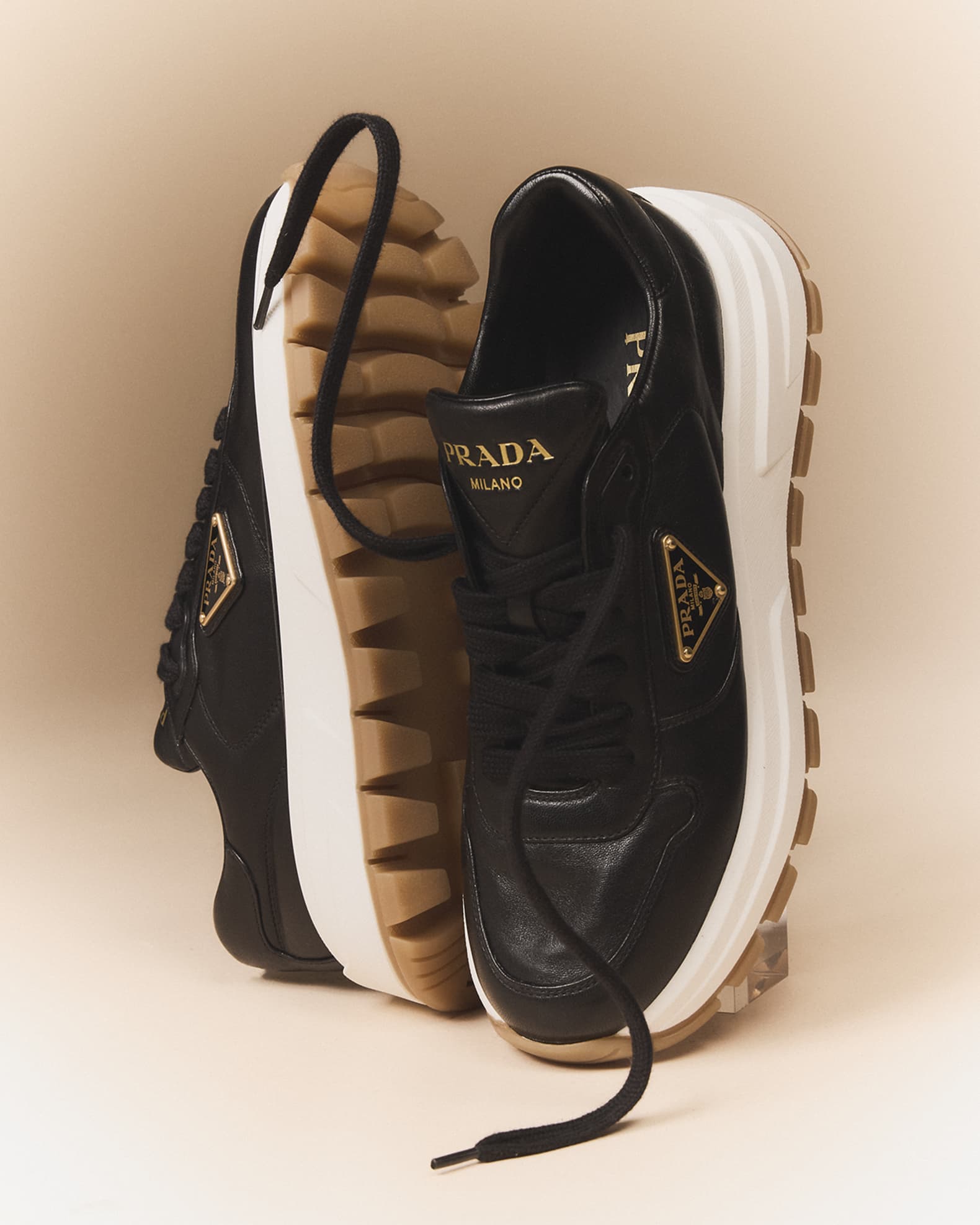 Prada Leather Logo Runner Sneakers | Neiman Marcus
