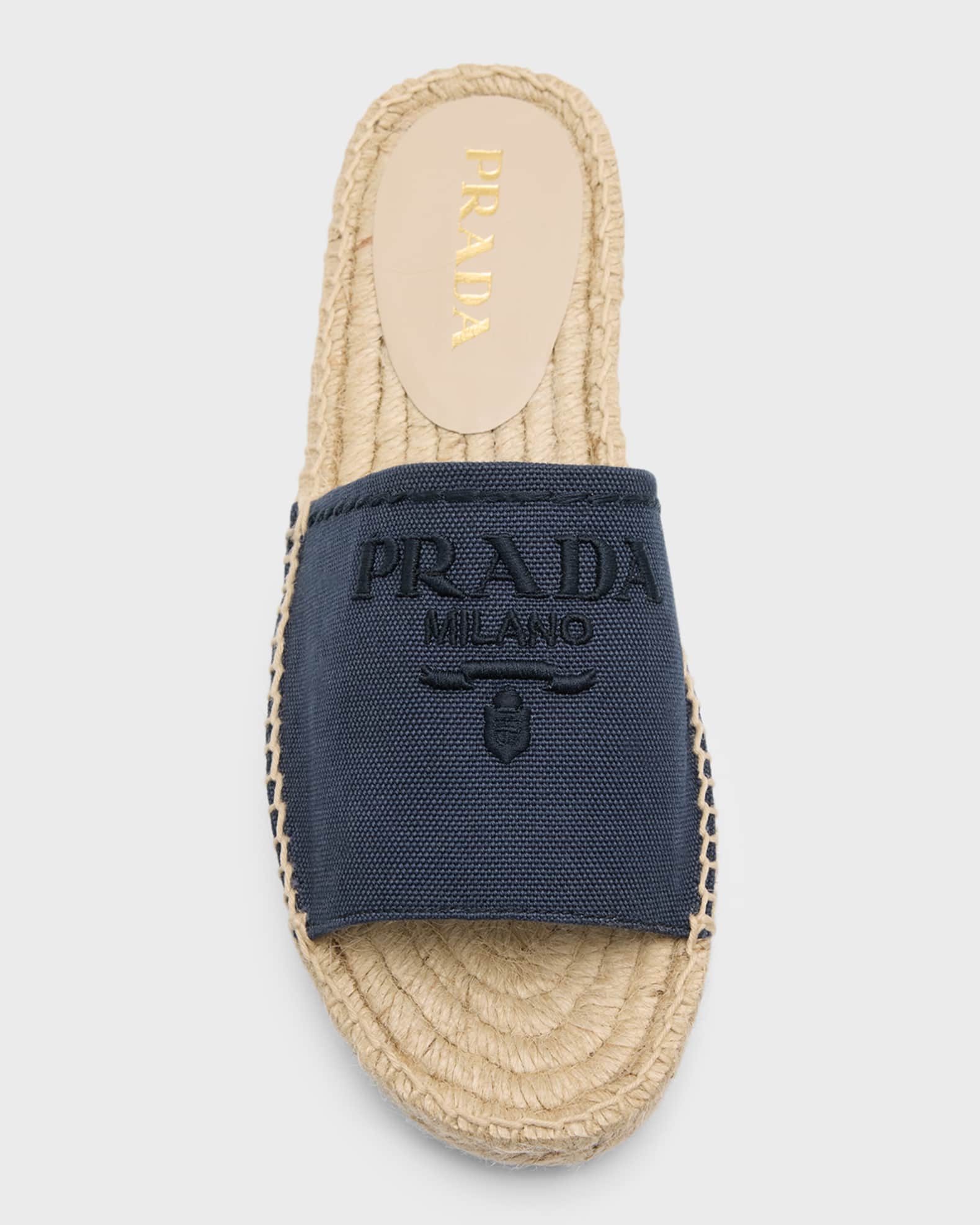 Prada Embroidered Linen Espadrille Sandals Neiman Marcus