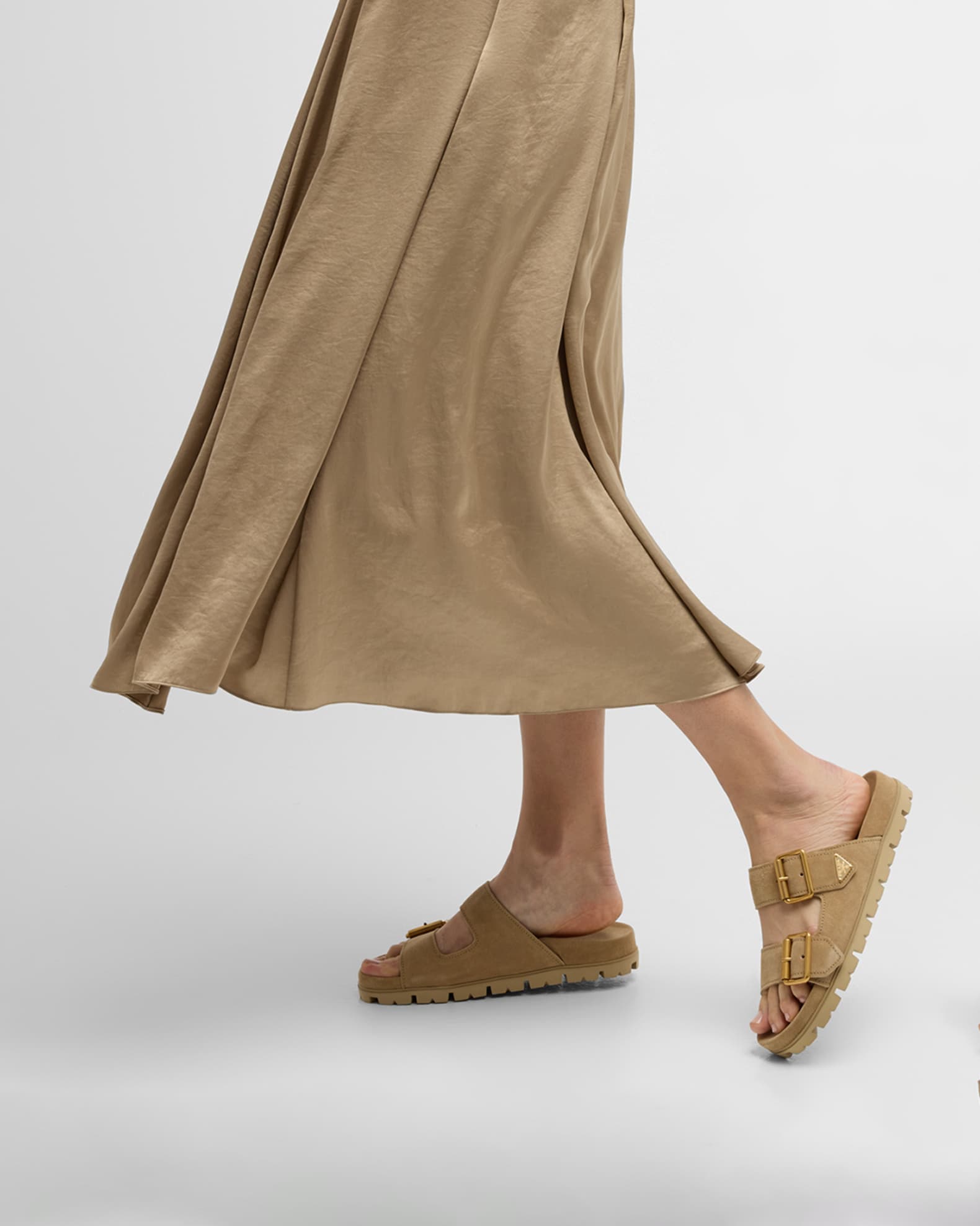 Suede Double-Buckle Slide Sandals 1