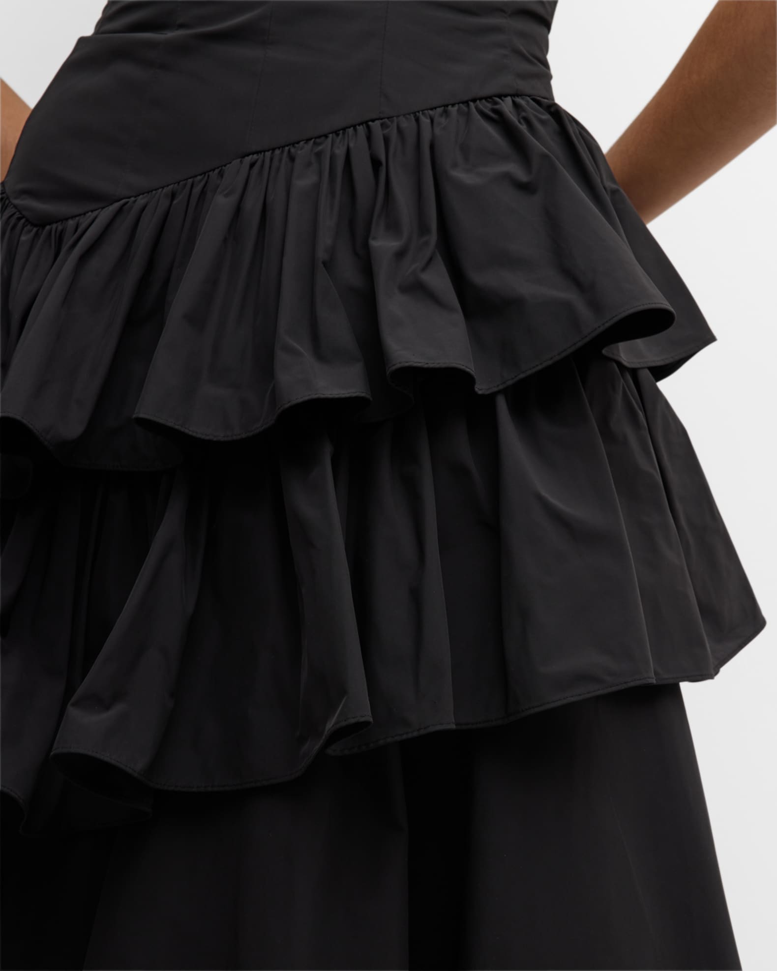 Marchesa Notte Strapless Ruffle Taffeta Midi Dress | Neiman Marcus