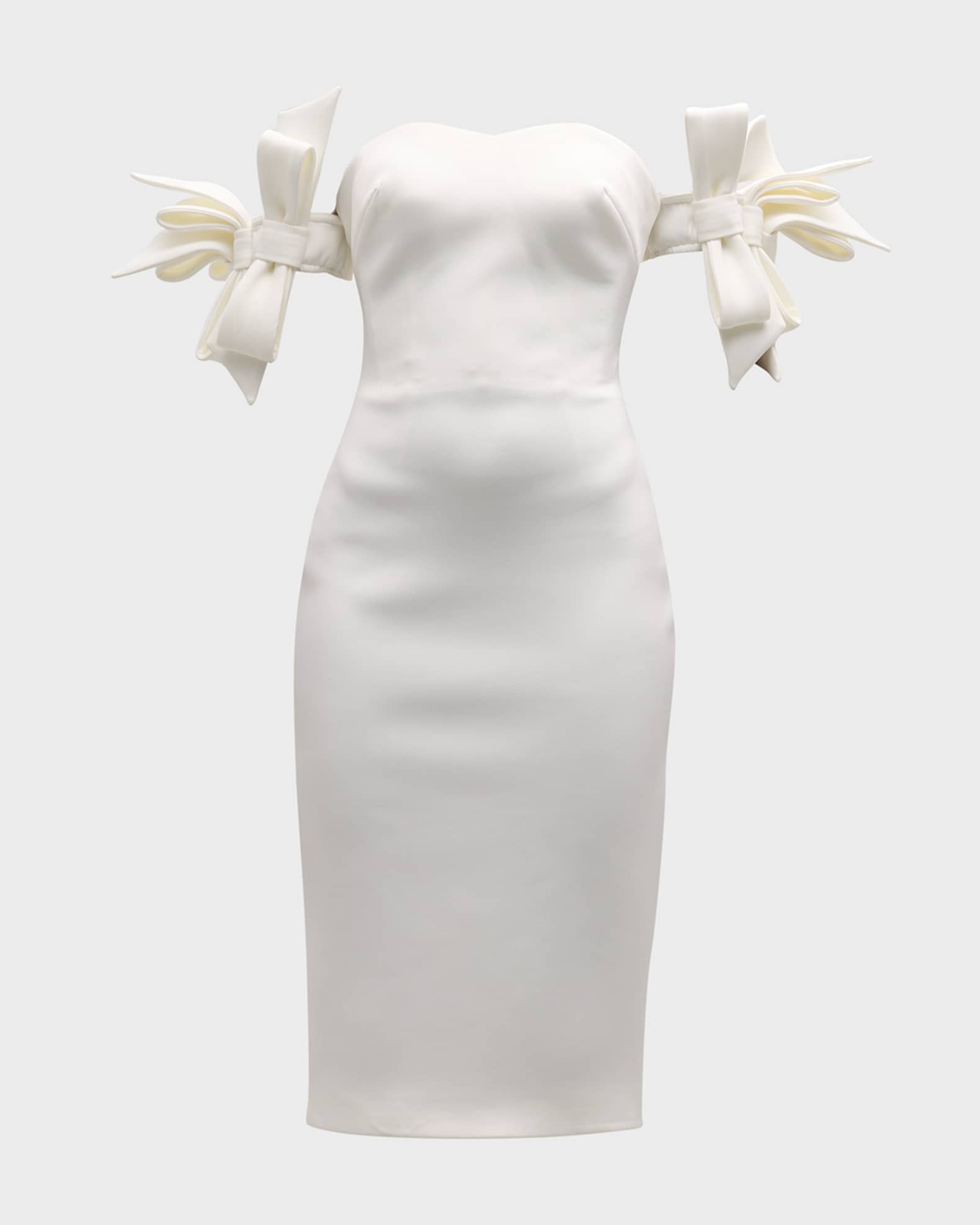 Off Shoulder Bow Embellished Midi Dress