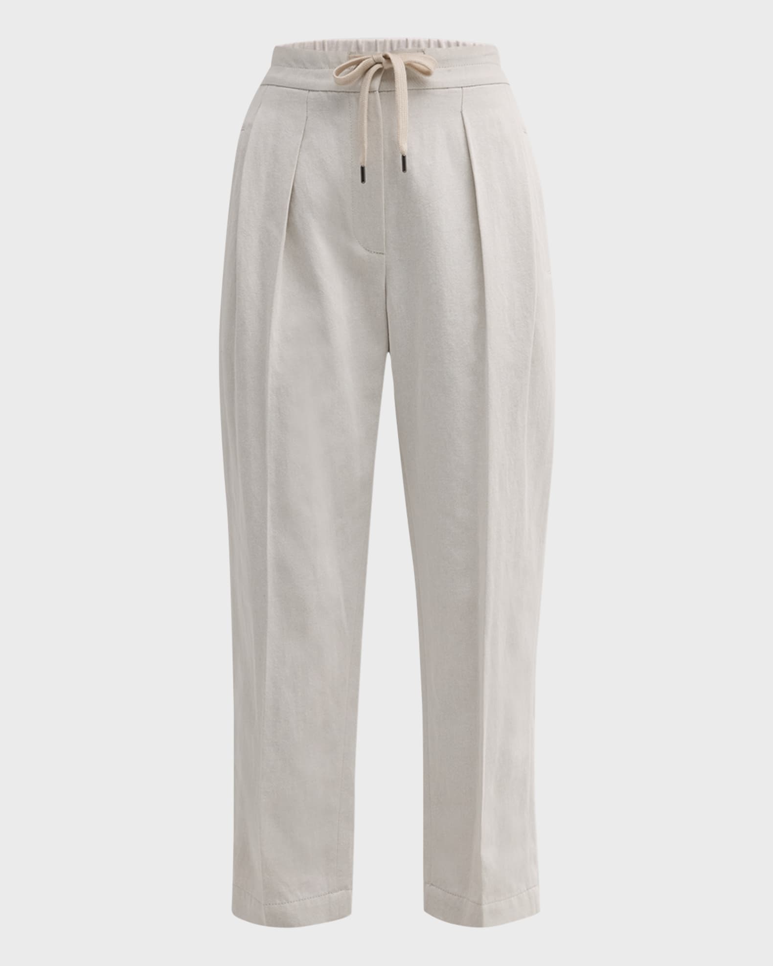 Brunello Cucinelli Cotton-Linen Pleated Straight-Leg Pull-On Pants