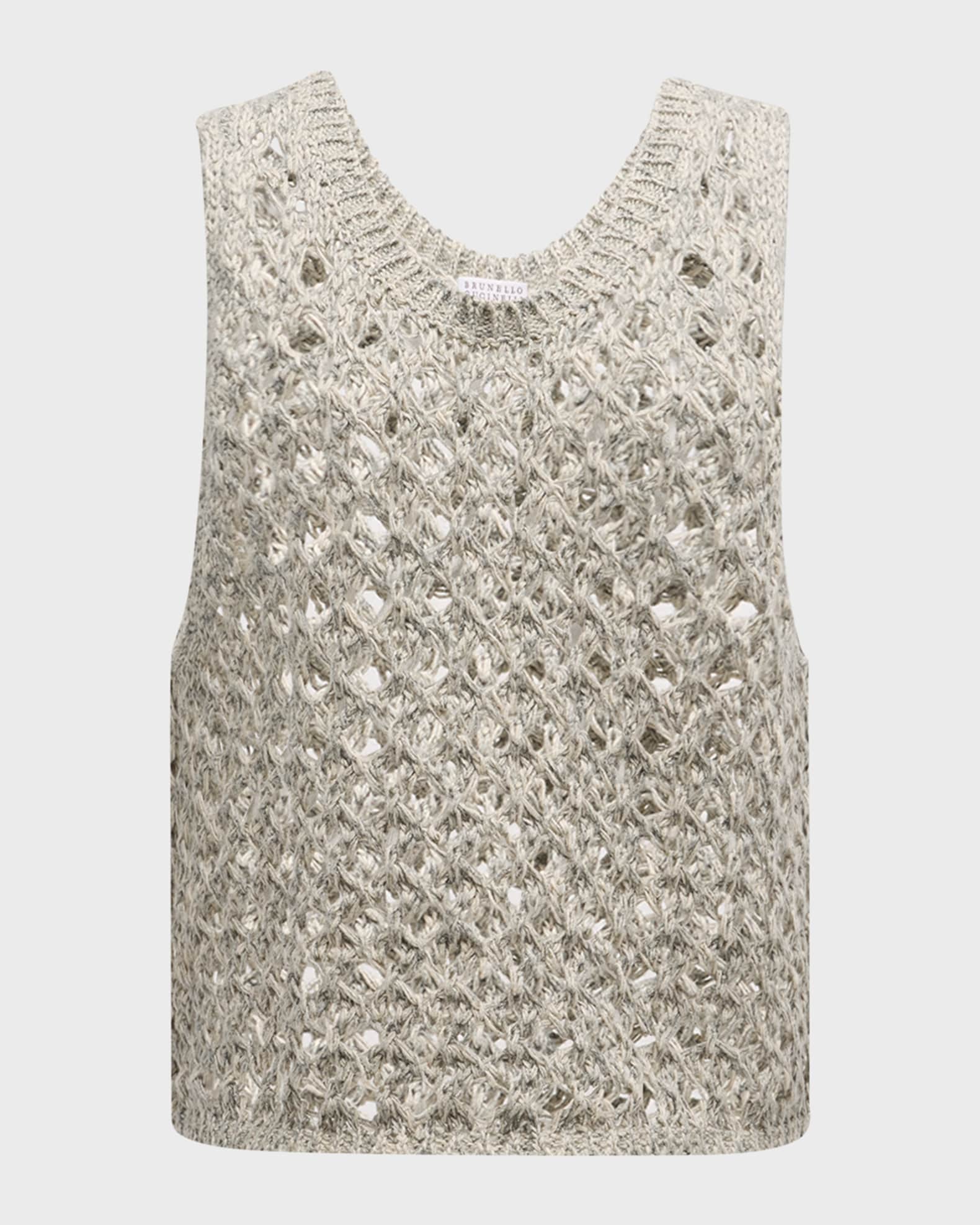 Brunello Cucinelli Melange Jute Cotton Openwork Knit Tank Top