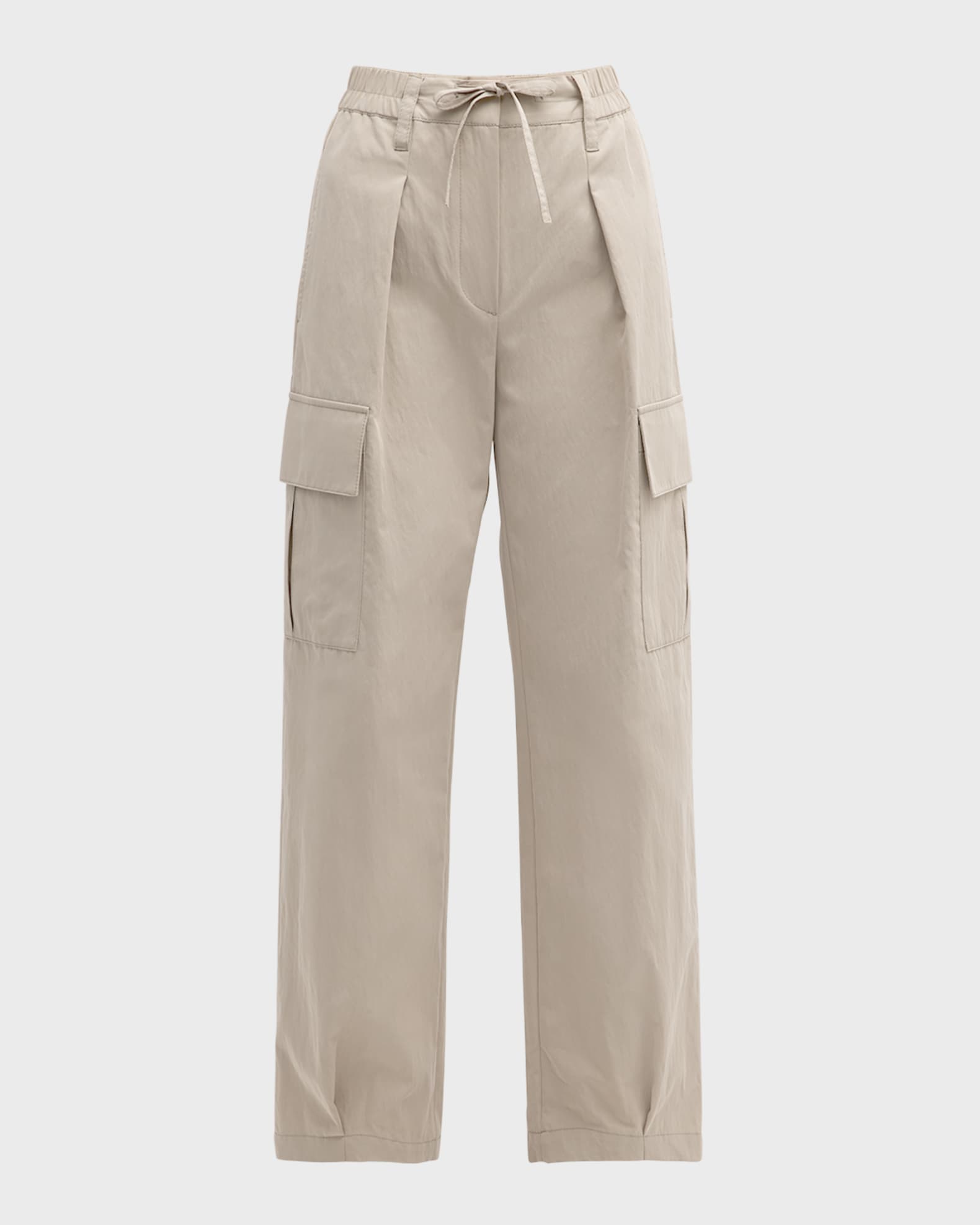 Brunello Cucinelli Lightly Wrinkled Cotton Cargo Pants with Drawstring Waist