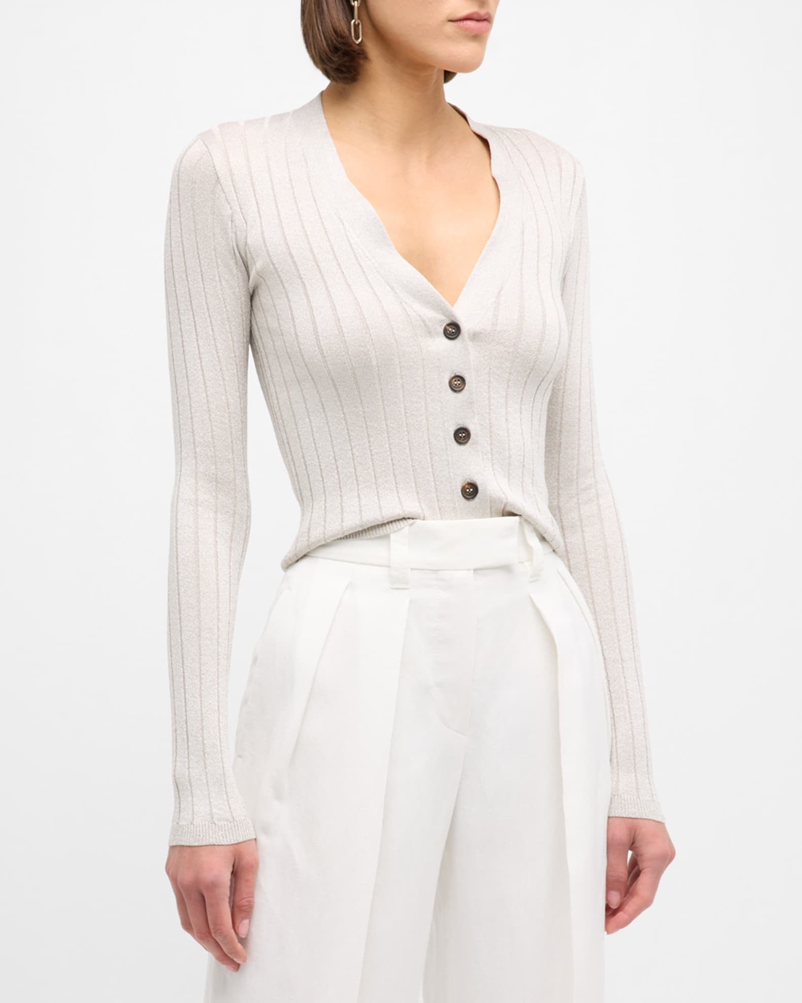 Brunello Cucinelli Silk Lurex Wide-Ribbed Cardigan