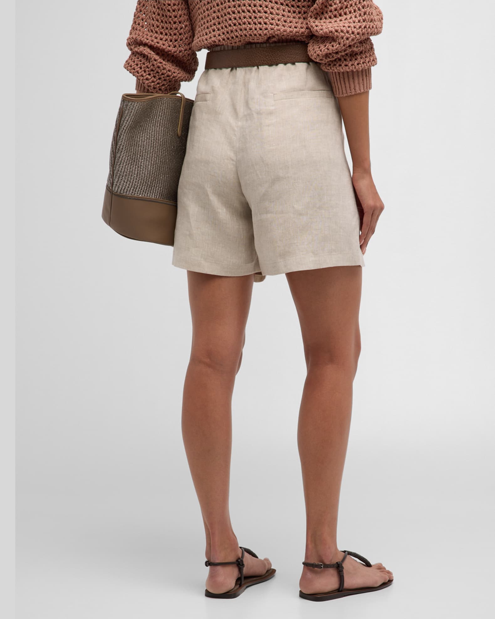 Brunello Cucinelli Kids metallic-sheen belted-waist shorts - Neutrals