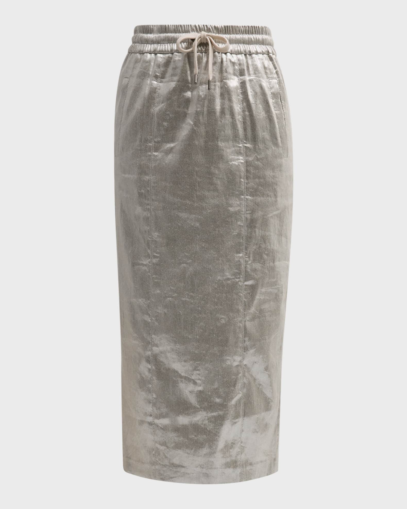 Metallic Linen Column Midi Skirt