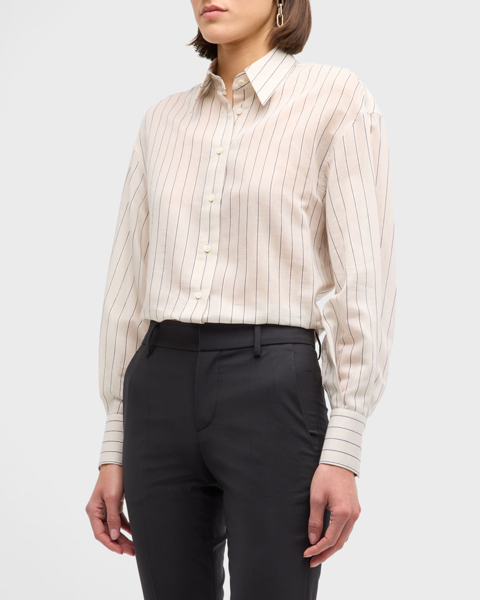 Cotton Silk Lurex Striped Blouse