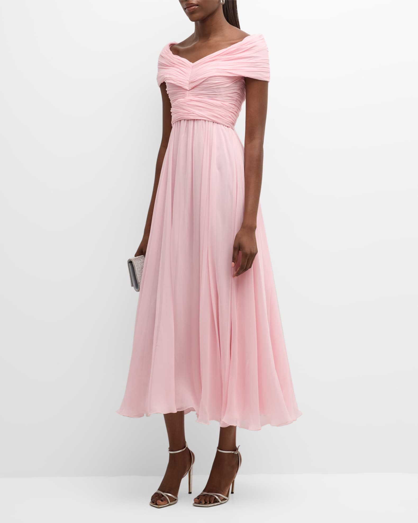 Giambattista Valli Pleated Off-The-Shoulder Silk Georgette Gown ...