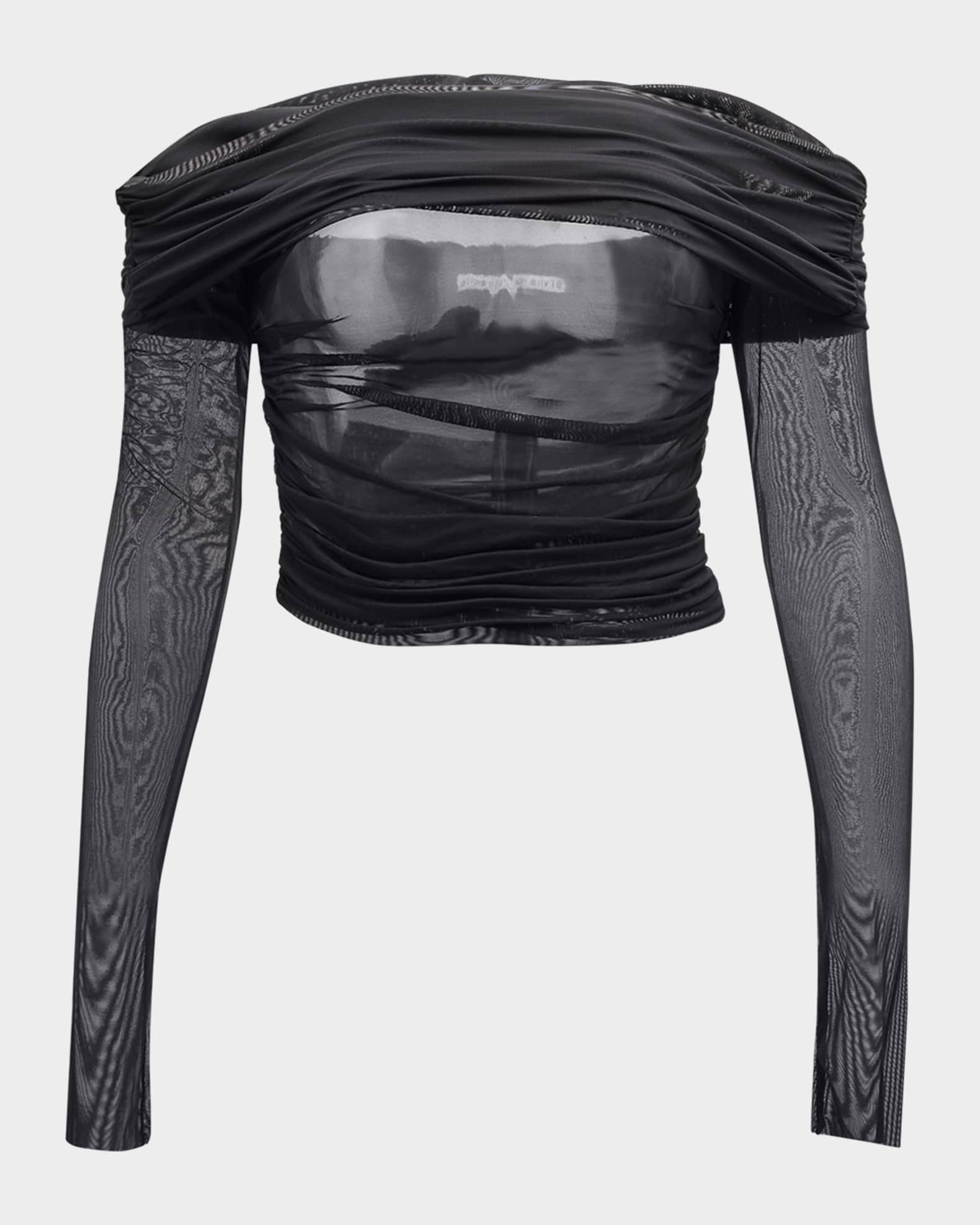 Alice + Olivia Isadola Ruched Mesh Crop Top | Neiman Marcus