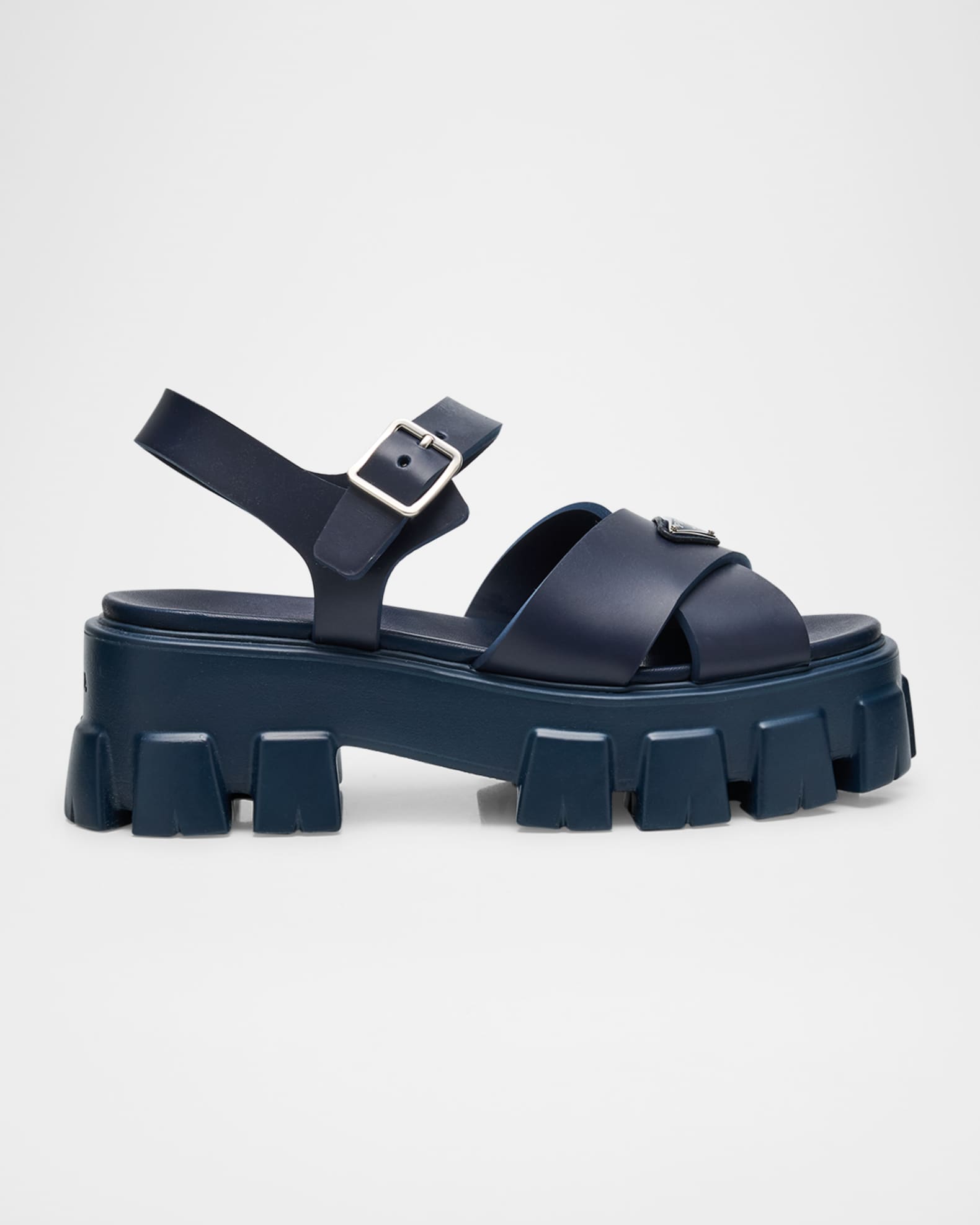 Prada Monolith Crisscross Ankle-Strap Chunky Sandals