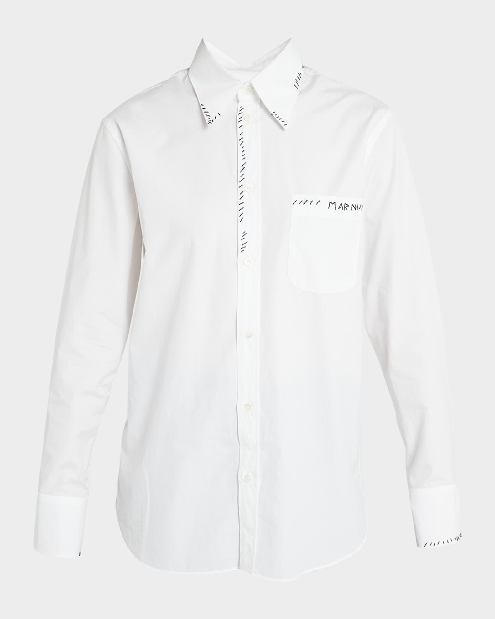 Marni Button-Front Shirt with Contrast Stitching | Neiman Marcus