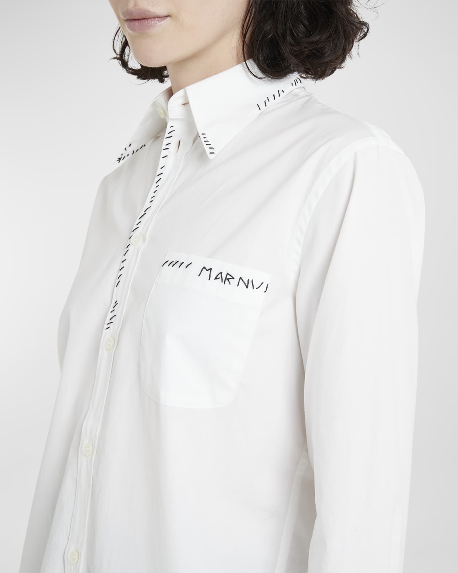 Marni Button-Front Shirt with Contrast Stitching | Neiman Marcus