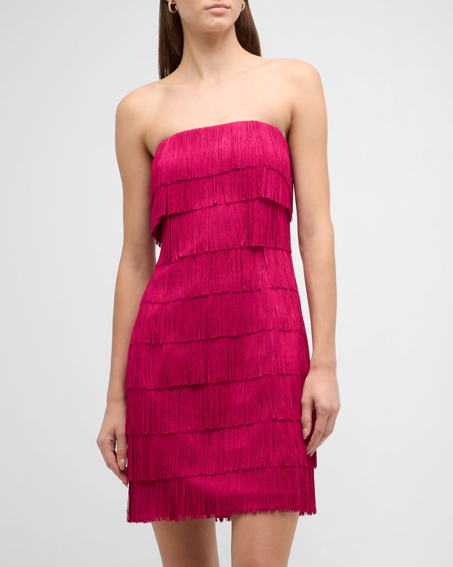 Liv Foster Strapless Tiered Fringe Mini Dress | Neiman Marcus