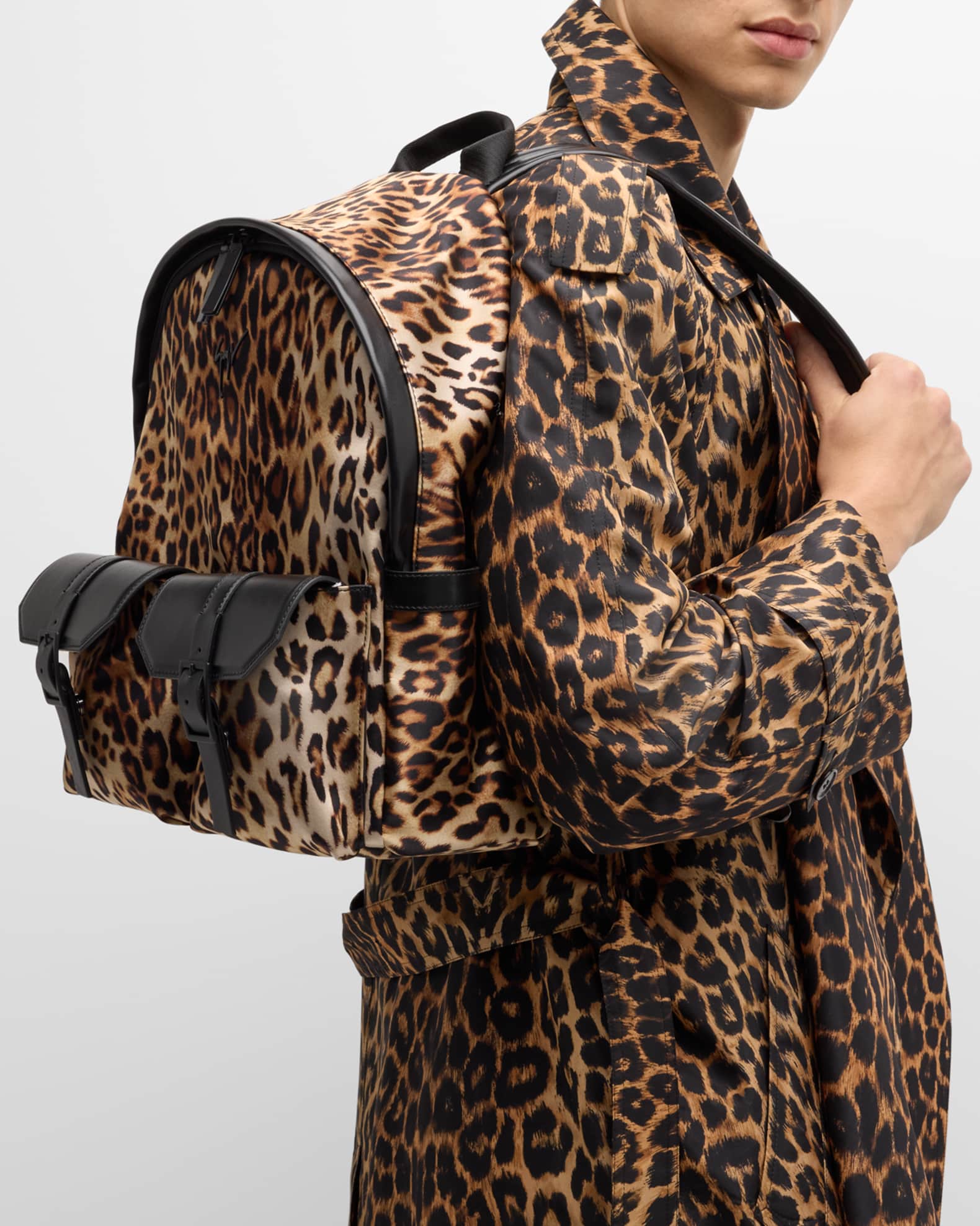 Giuseppe Zanotti Men s Leopard Print Leather Backpack Neiman Marcus