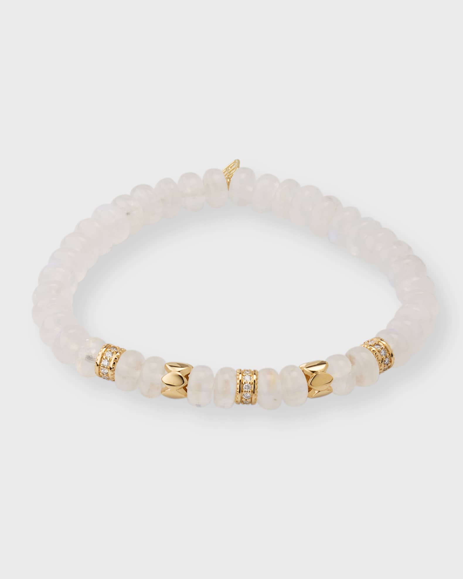 14K Yellow Gold Moonstone Bead Bracelet with Diamonds  0