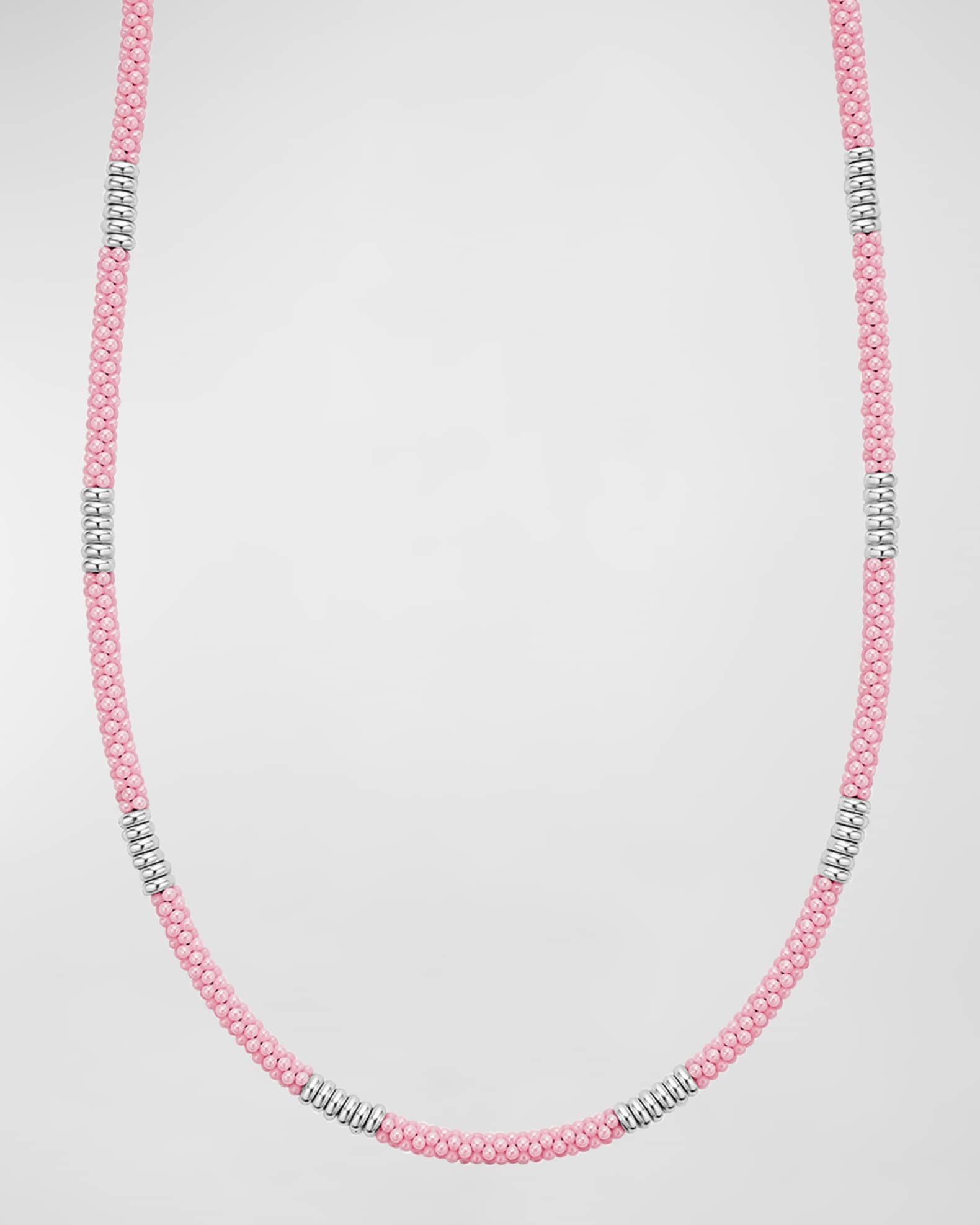 Sterling Silver Pink Caviar 3mm Rope Necklace 0