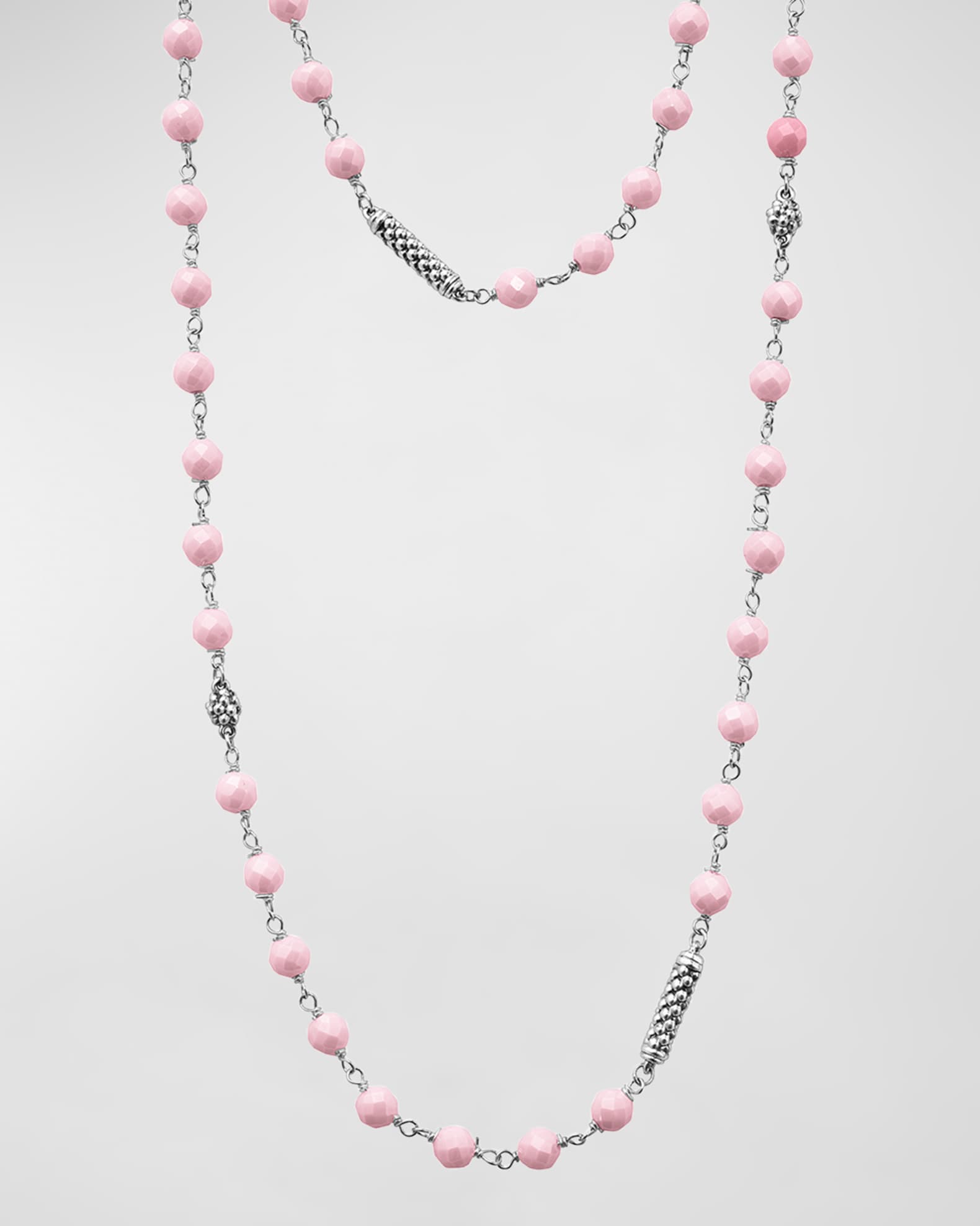 LAGOS Sterling Silver Caviar Icon Pink Ceramic 4mm Chain Necklace, 34"L