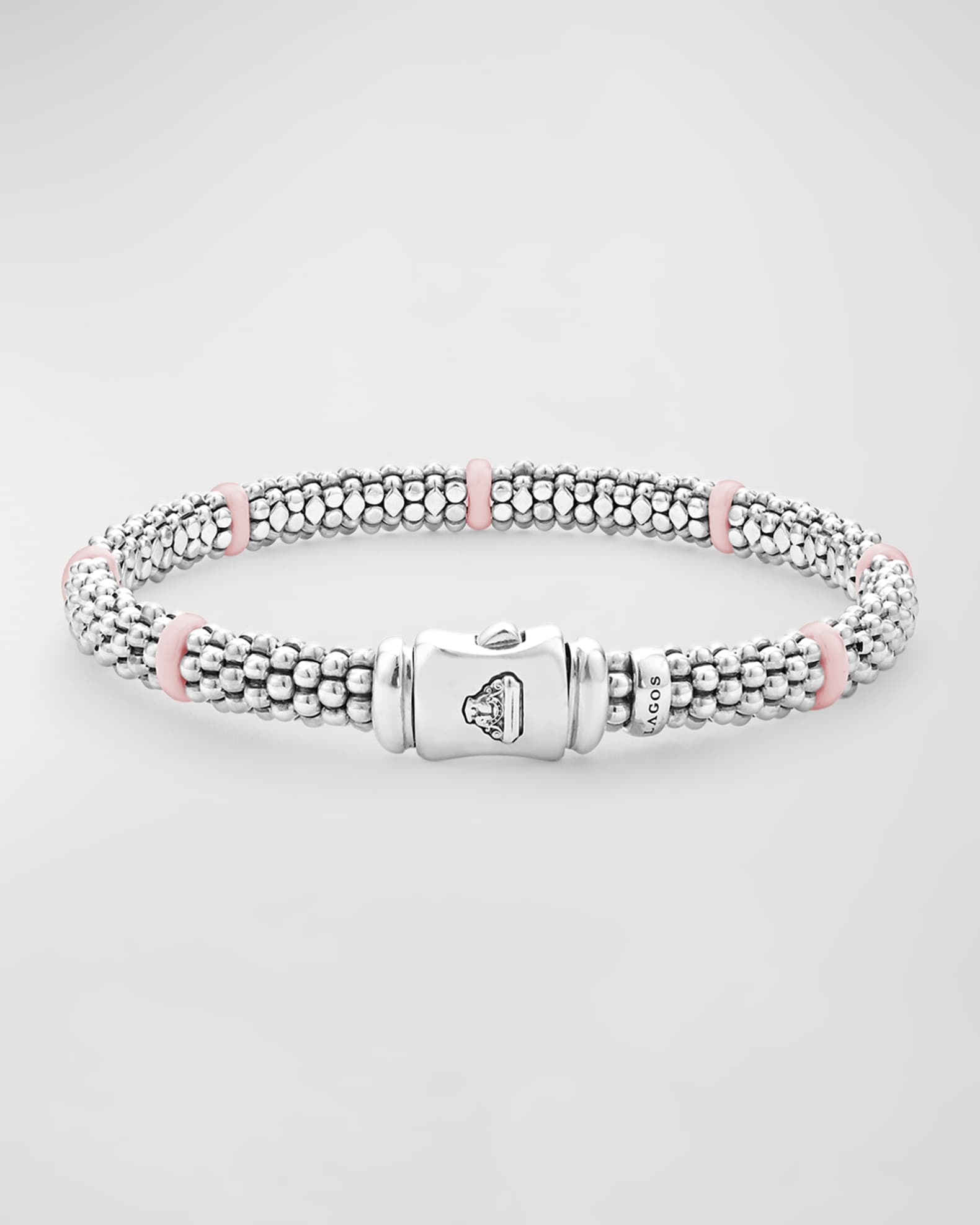 LAGOS Sterling Silver Signature Caviar Pink Ceramic 6mm Rope Bracelet Neiman Marcus