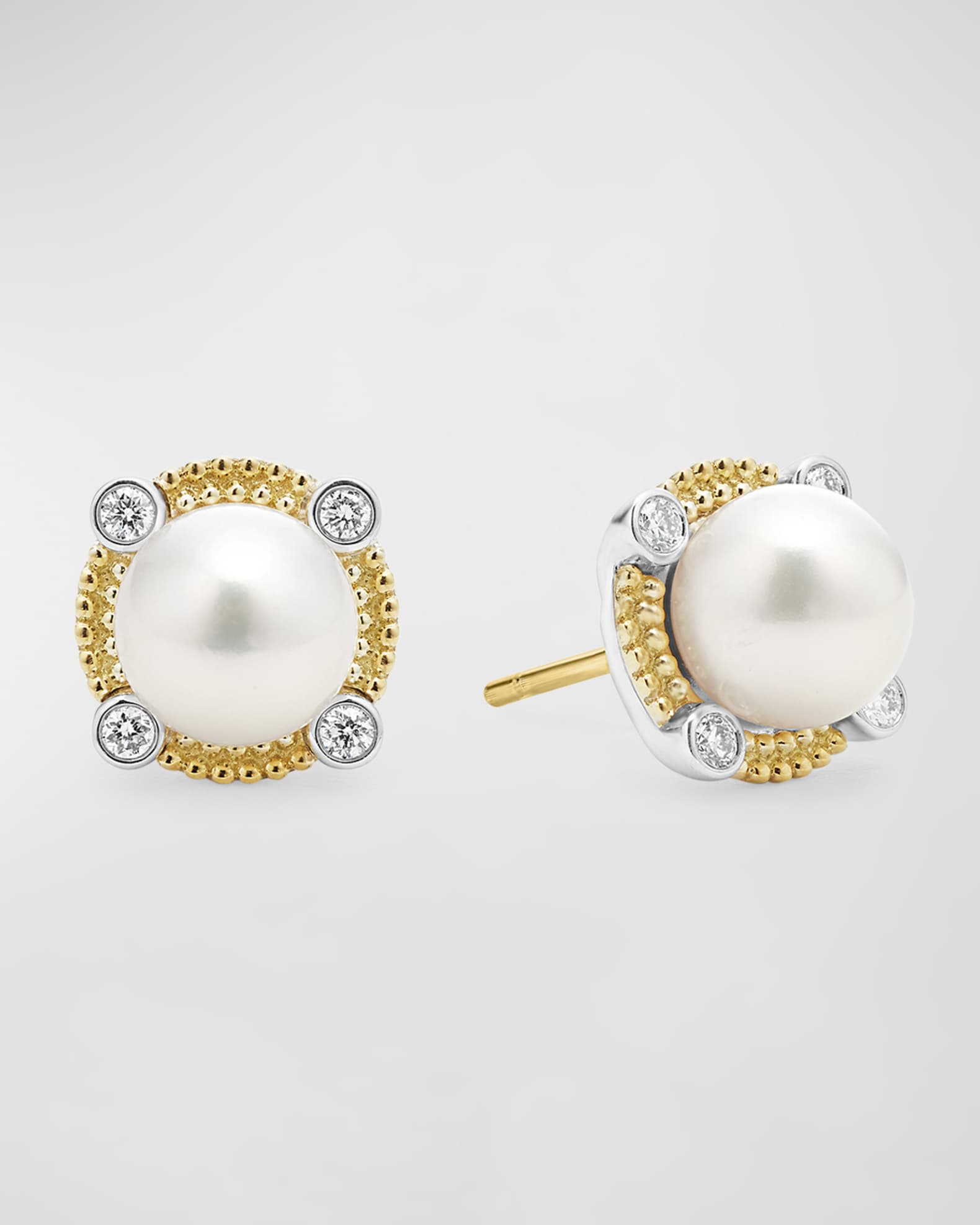 LAGOS Sterling Silver and 18K Luna Pearl Lux with Diamond Stud Earrings