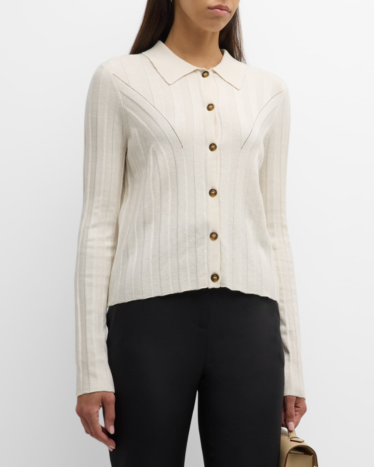 Color-Block Ruched Button Front Knit Top
