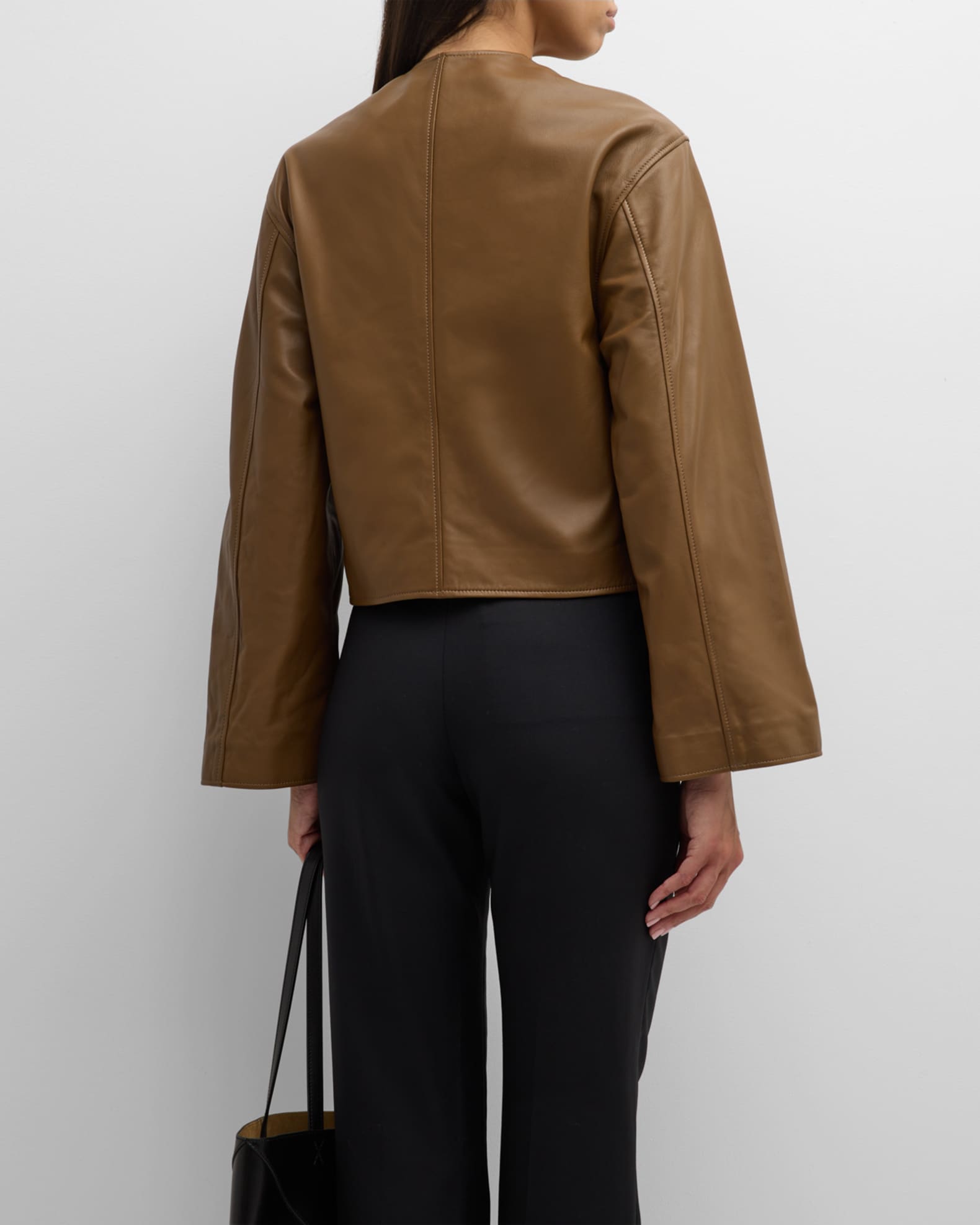 Vince collarless deals leather jacket