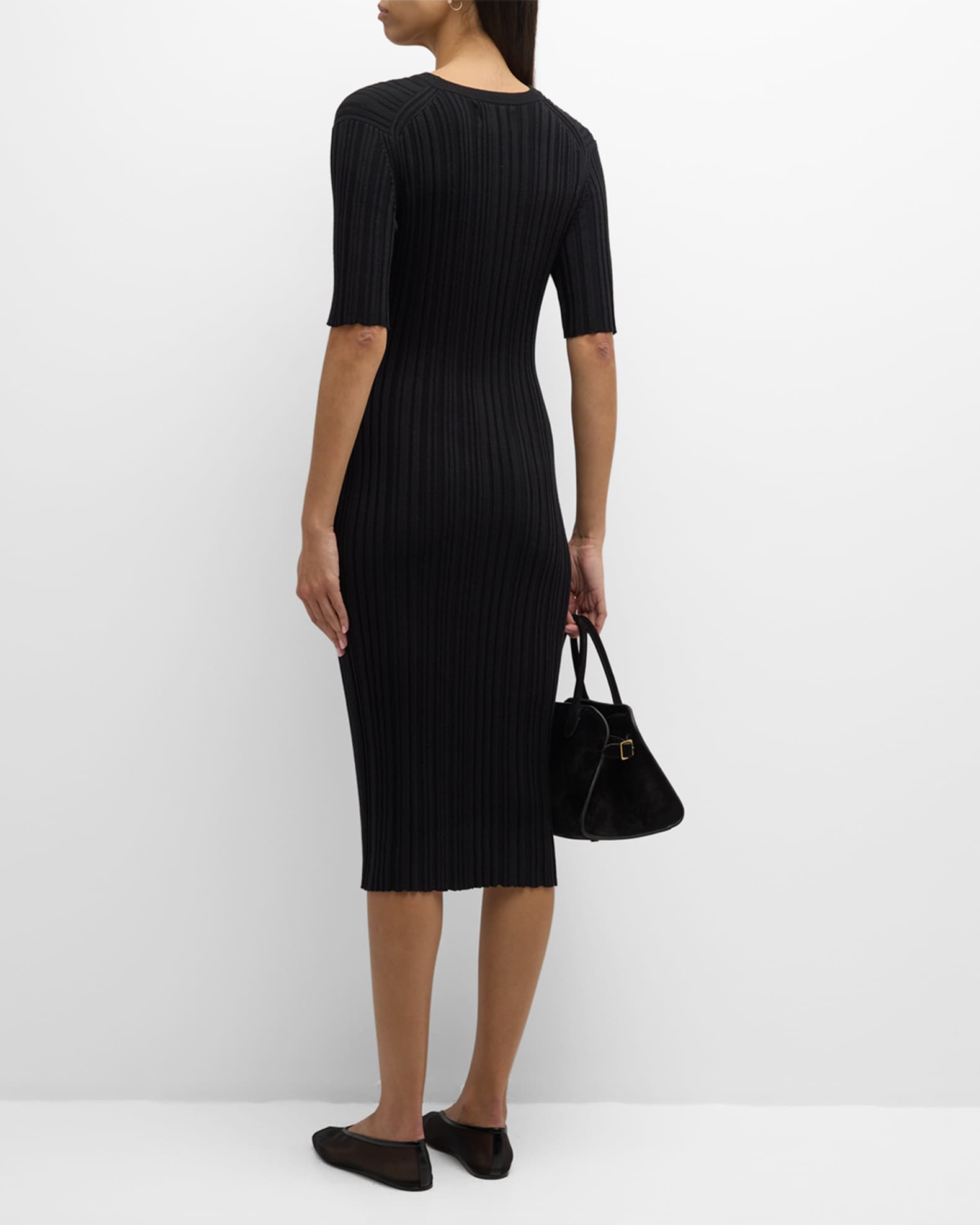 JOSEPH short-sleeved ribbed-knit midi dress - Black