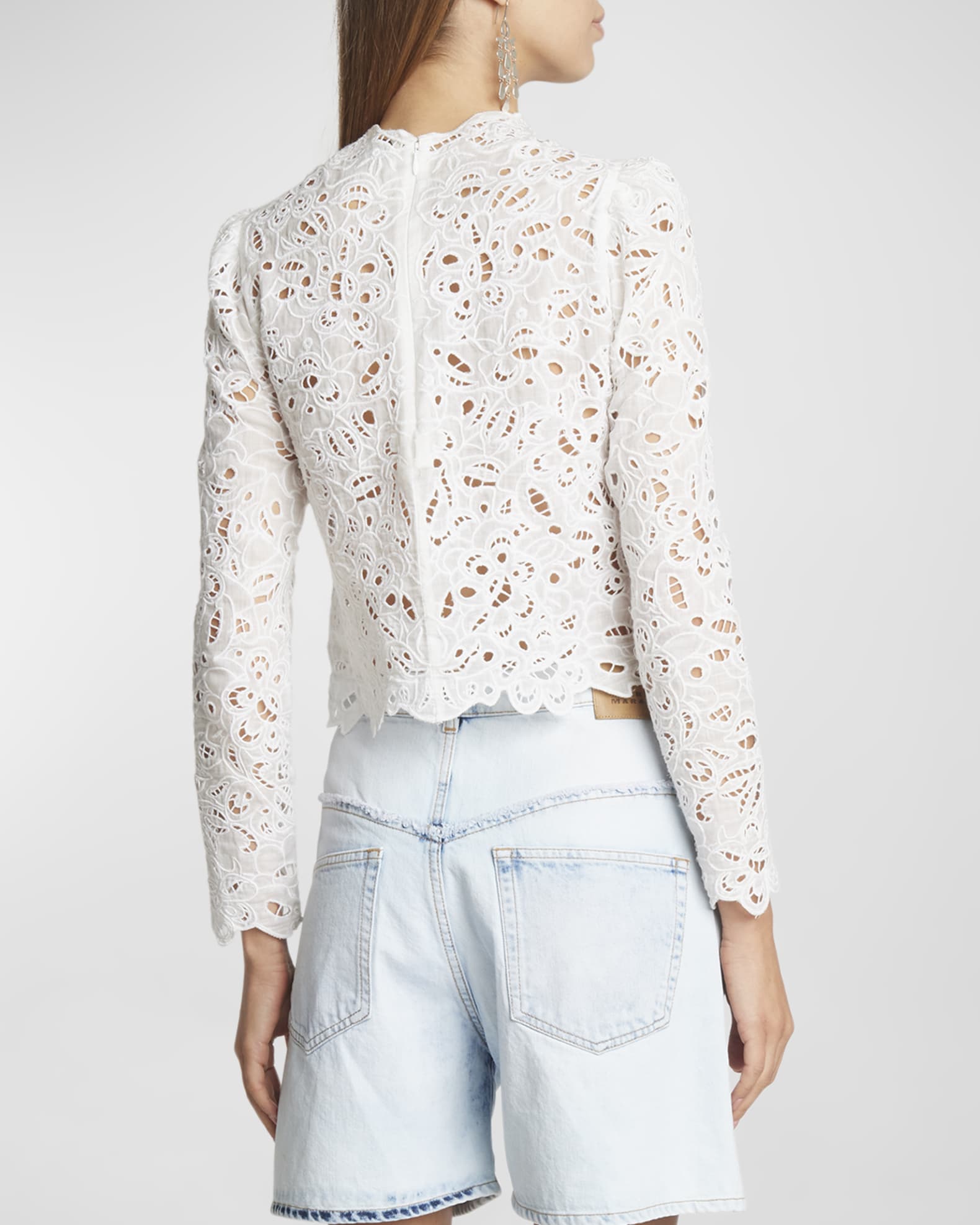 Isabel Marant Delphi MockNeck LongSleeve Crop Lace Top Neiman Marcus