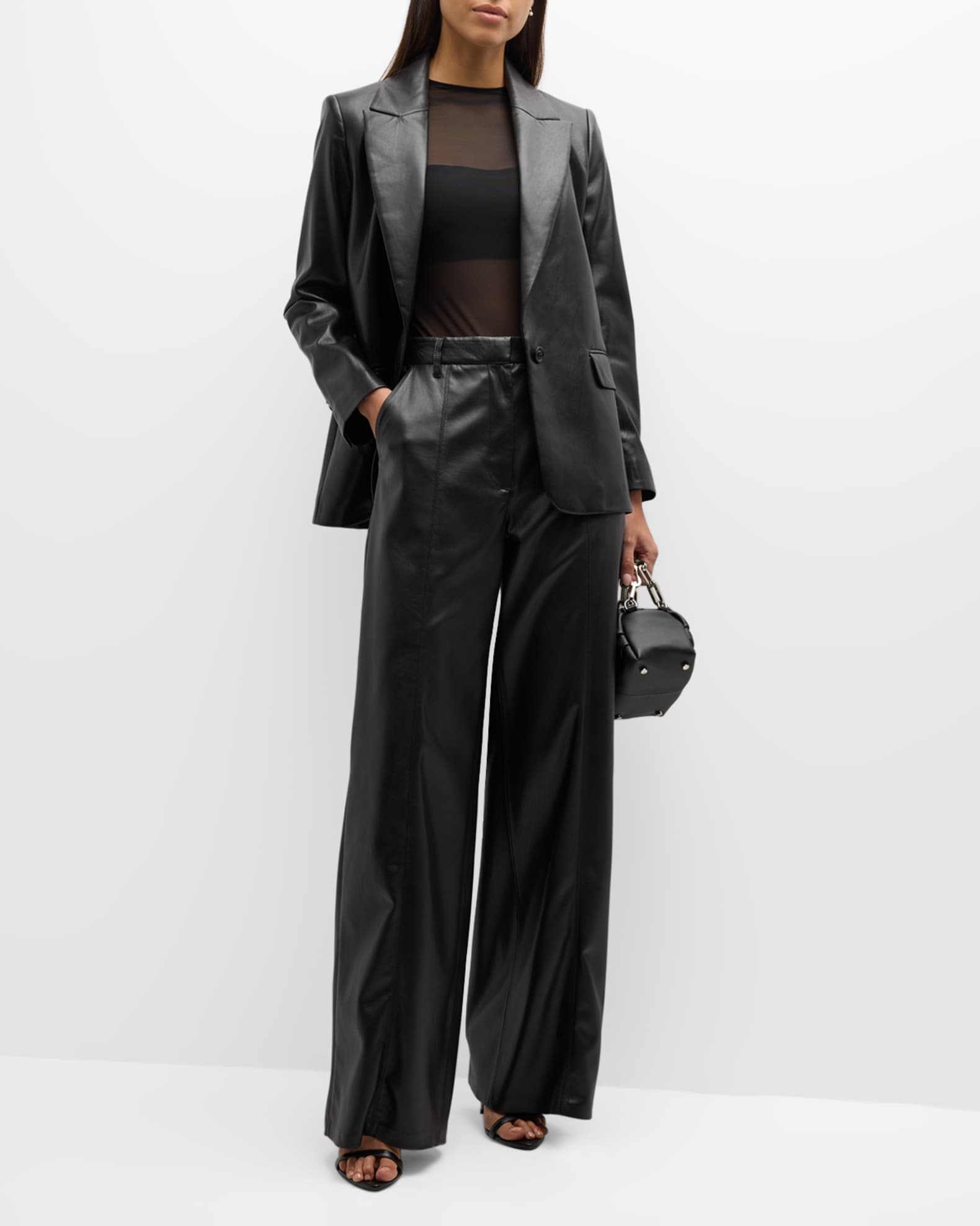 Alice Olivia Denny Vegan Leather Boyfriend Blazer Neiman Marcus