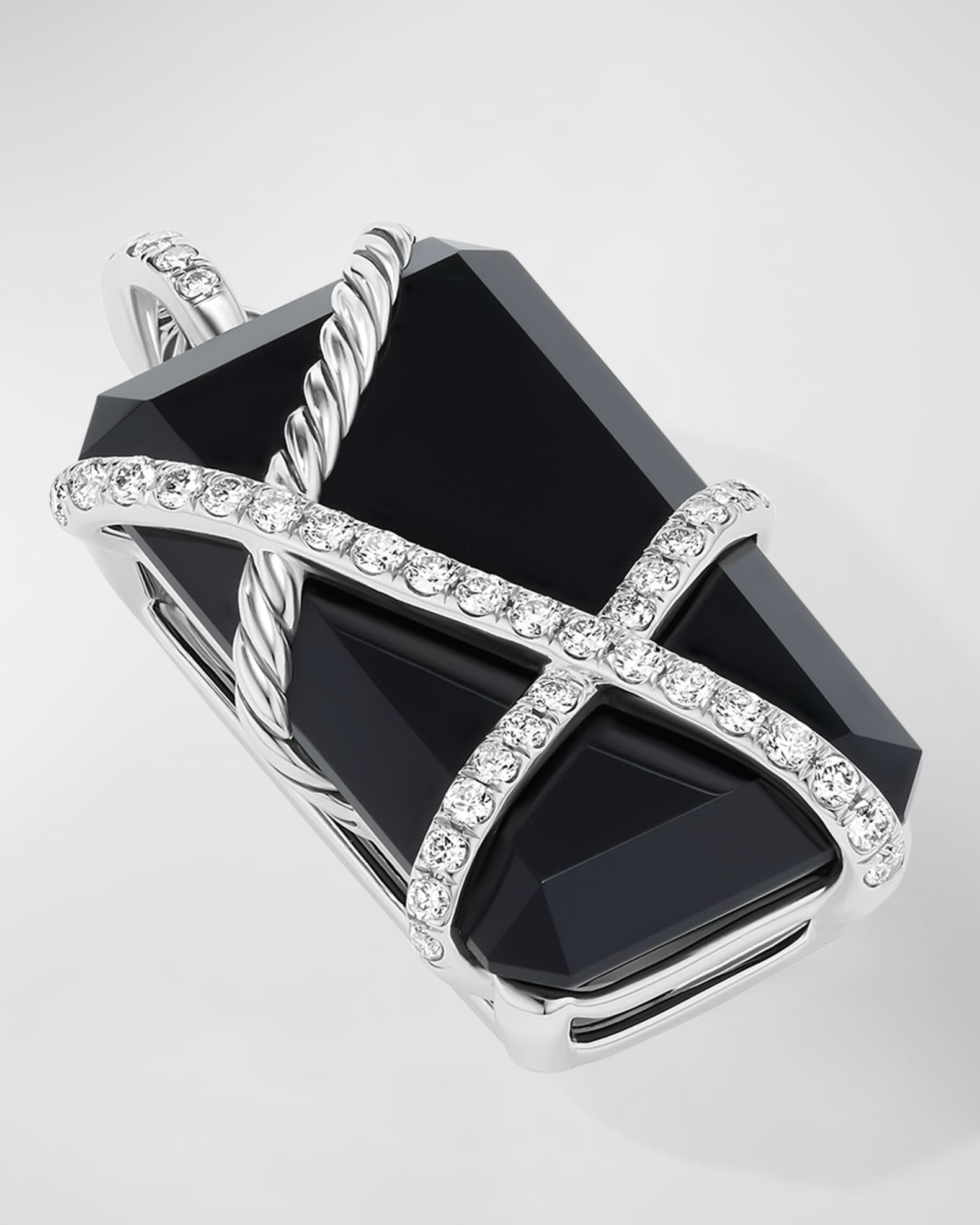 David Yurman Cable Wrap Enhancer with Black Onyx and Diamonds in Silver 32mm Neiman Marcus