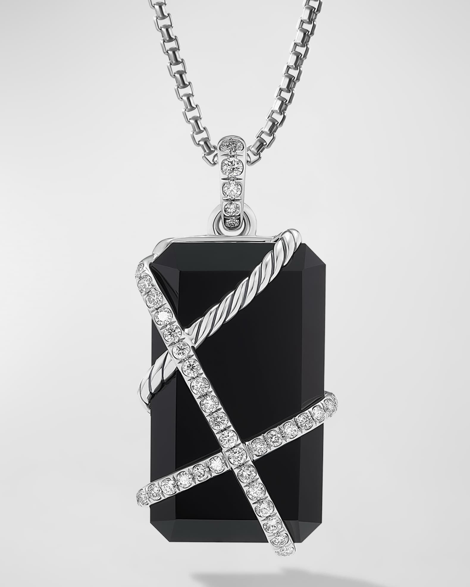 David Yurman Cable Wrap Enhancer with Black Onyx and Diamonds in Silver 32mm Neiman Marcus