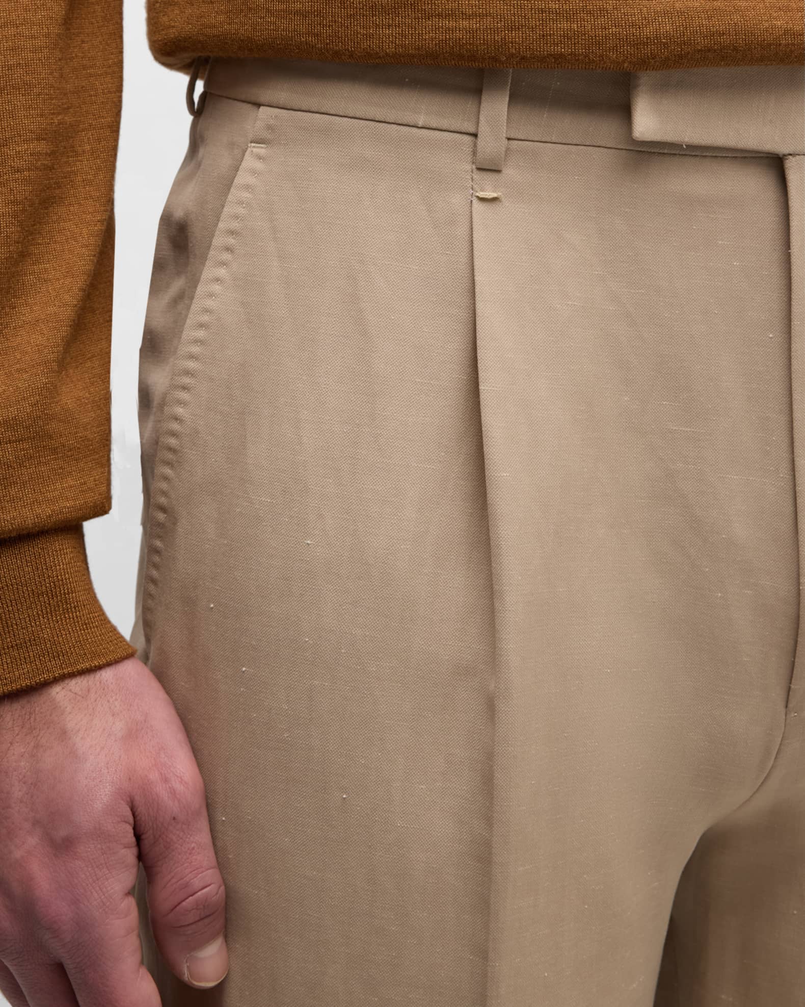 ZEGNA Men's Wool and Linen Single Pleat Pants | Neiman Marcus
