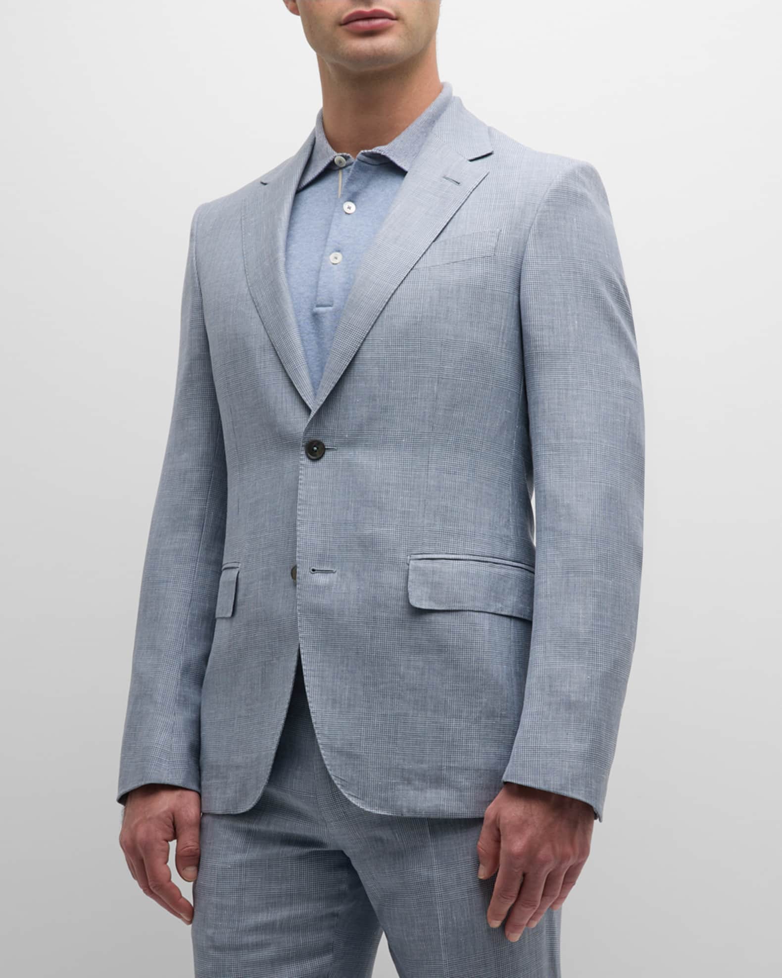 ZEGNA Men's Plaid Crossover Wool Linen Suit | Neiman Marcus