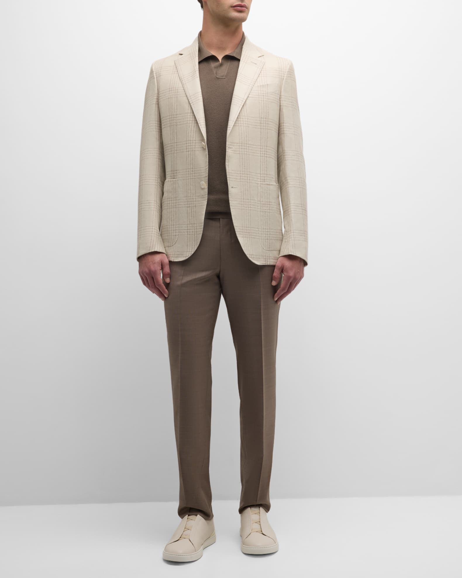 Men's Large Check Linen-Blend Sport Coat - Thumbnail 2