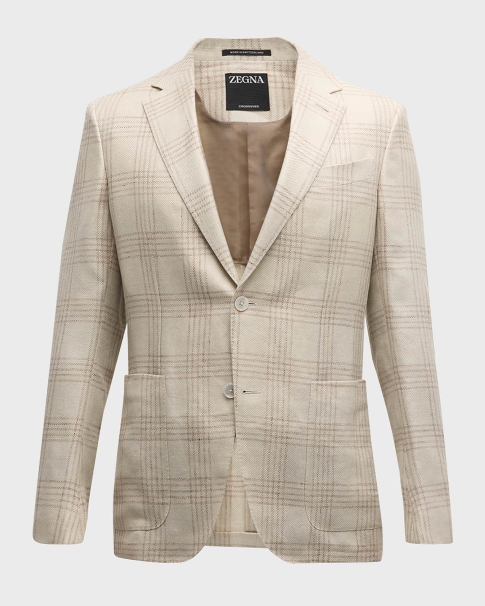 Men's Large Check Linen-Blend Sport Coat