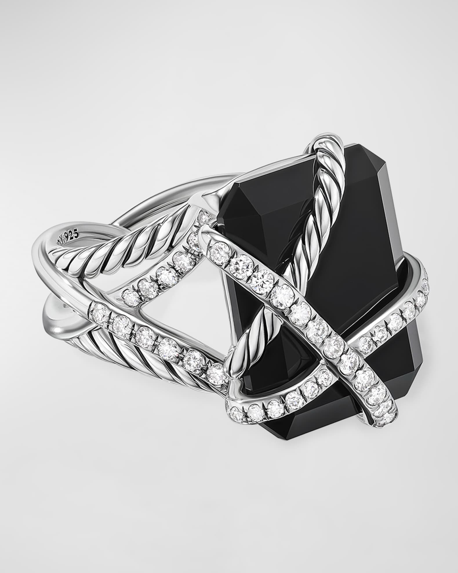 Cable Wrap Ring with Gemstone and Diamonds in Silver, 18x14mm 0