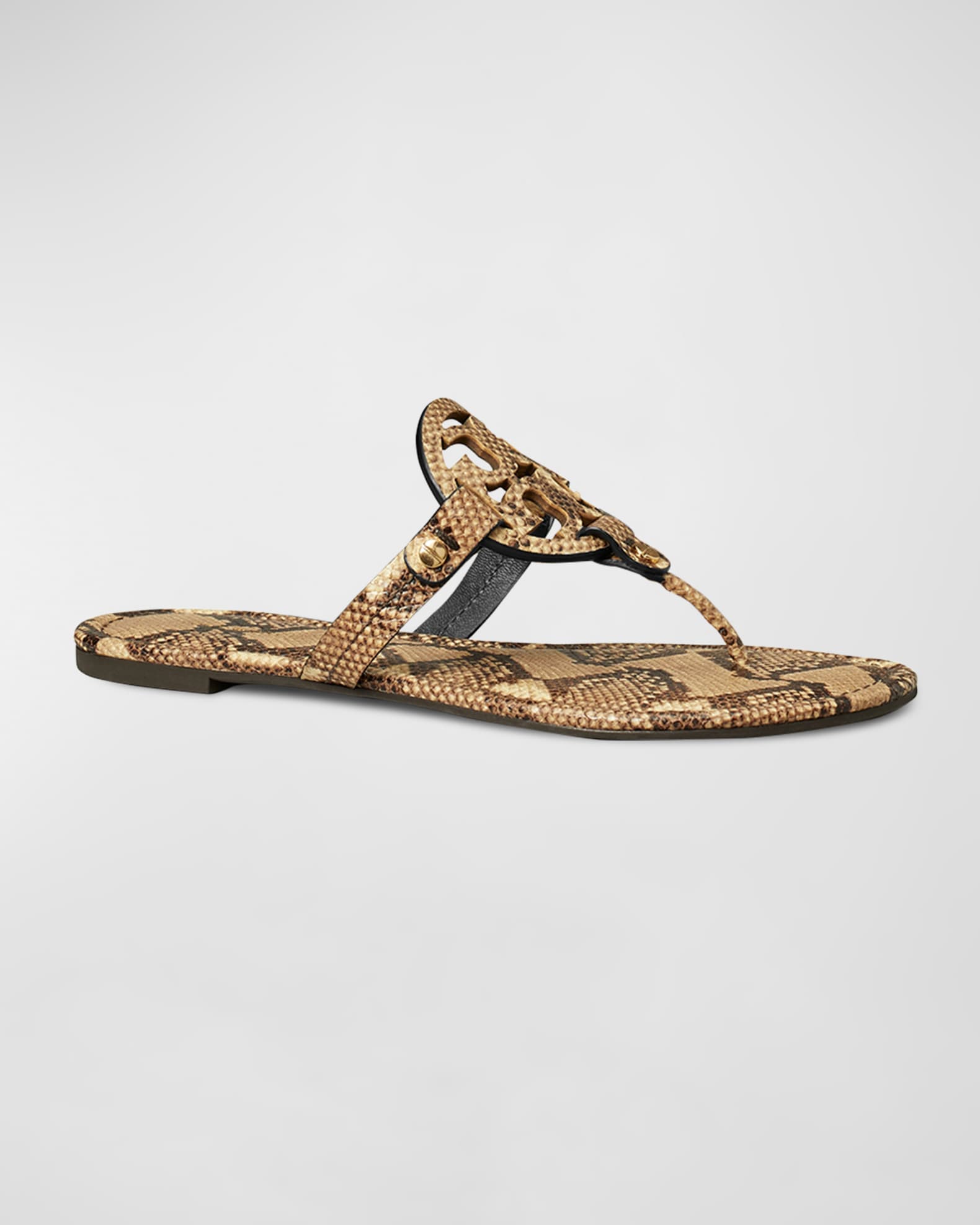 Tory Burch Miller Snake-Embossed Logo Thong Sandals | Neiman Marcus