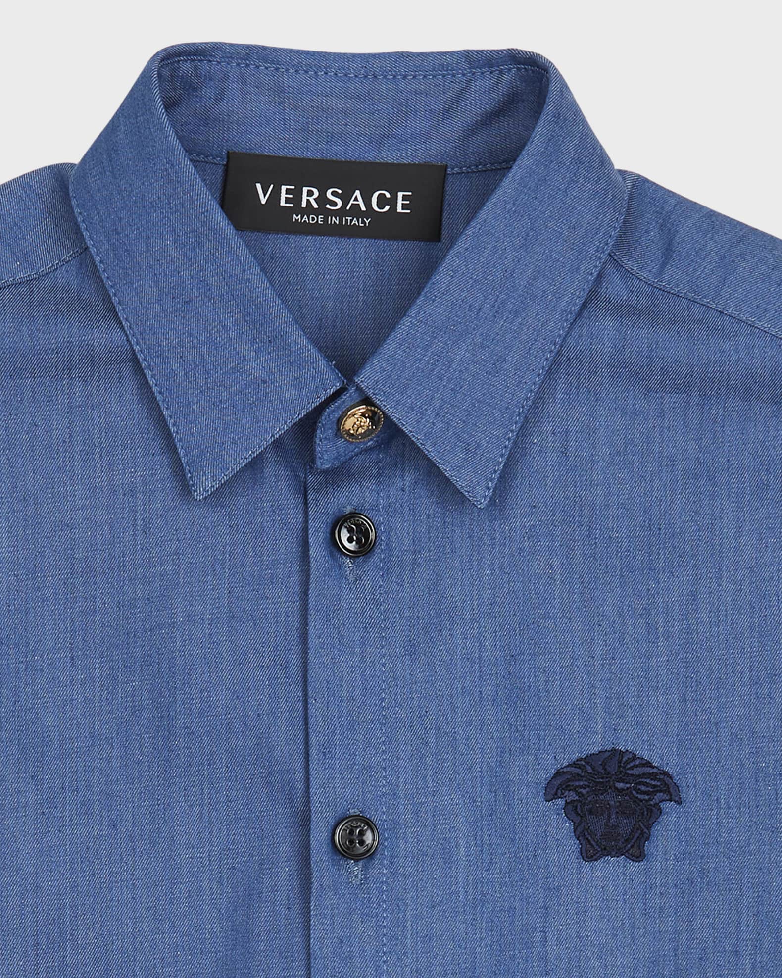 Boy's Chambray Medusa Embroidered Short-Sleeve Shirt 1