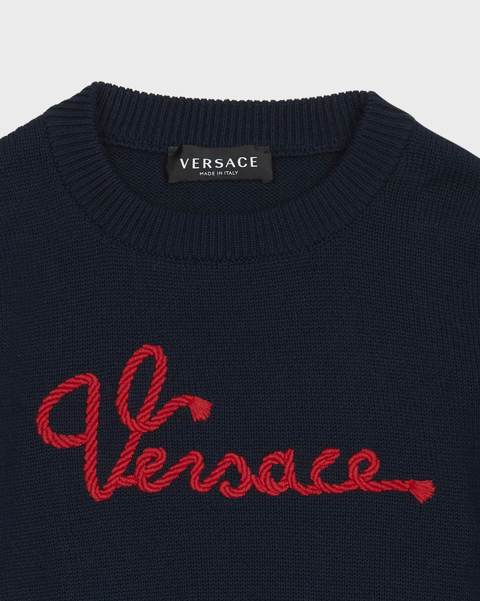 Versace Blue Embroidered Logo Knitted Jumper