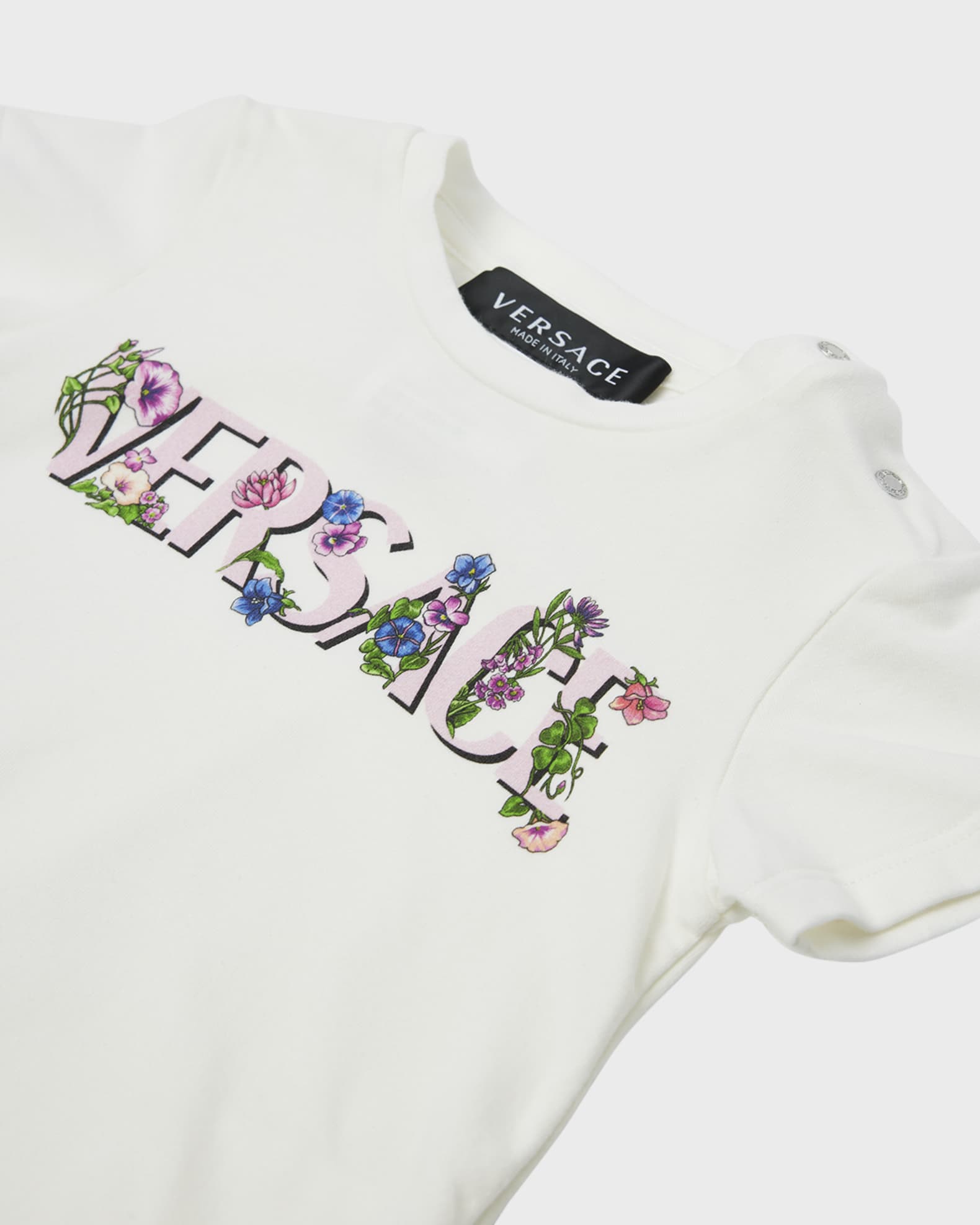 Versace Girls Floral Logo Cotton Jersey TShirt, Size 18M3 Neiman Marcus