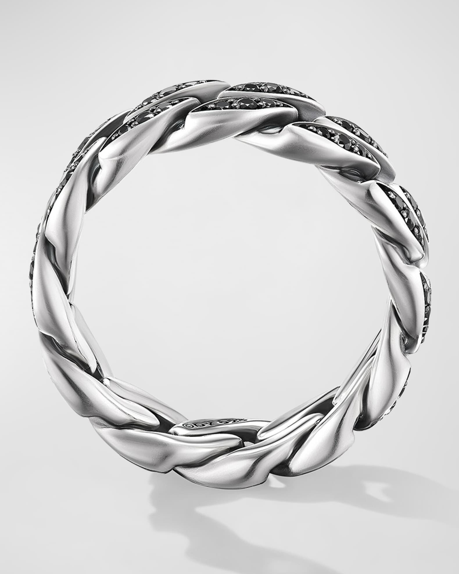 Men's Curb Chain Ring in Silver with Diamonds, 8mm 1