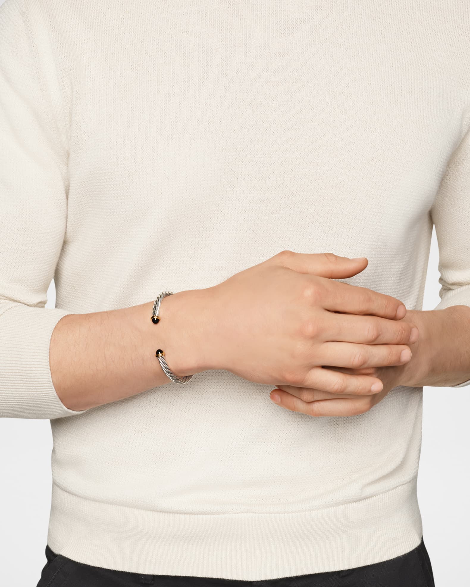 Men's Cable Flex Cuff Bracelet with Gemstone and 14K Gold in Silver 1