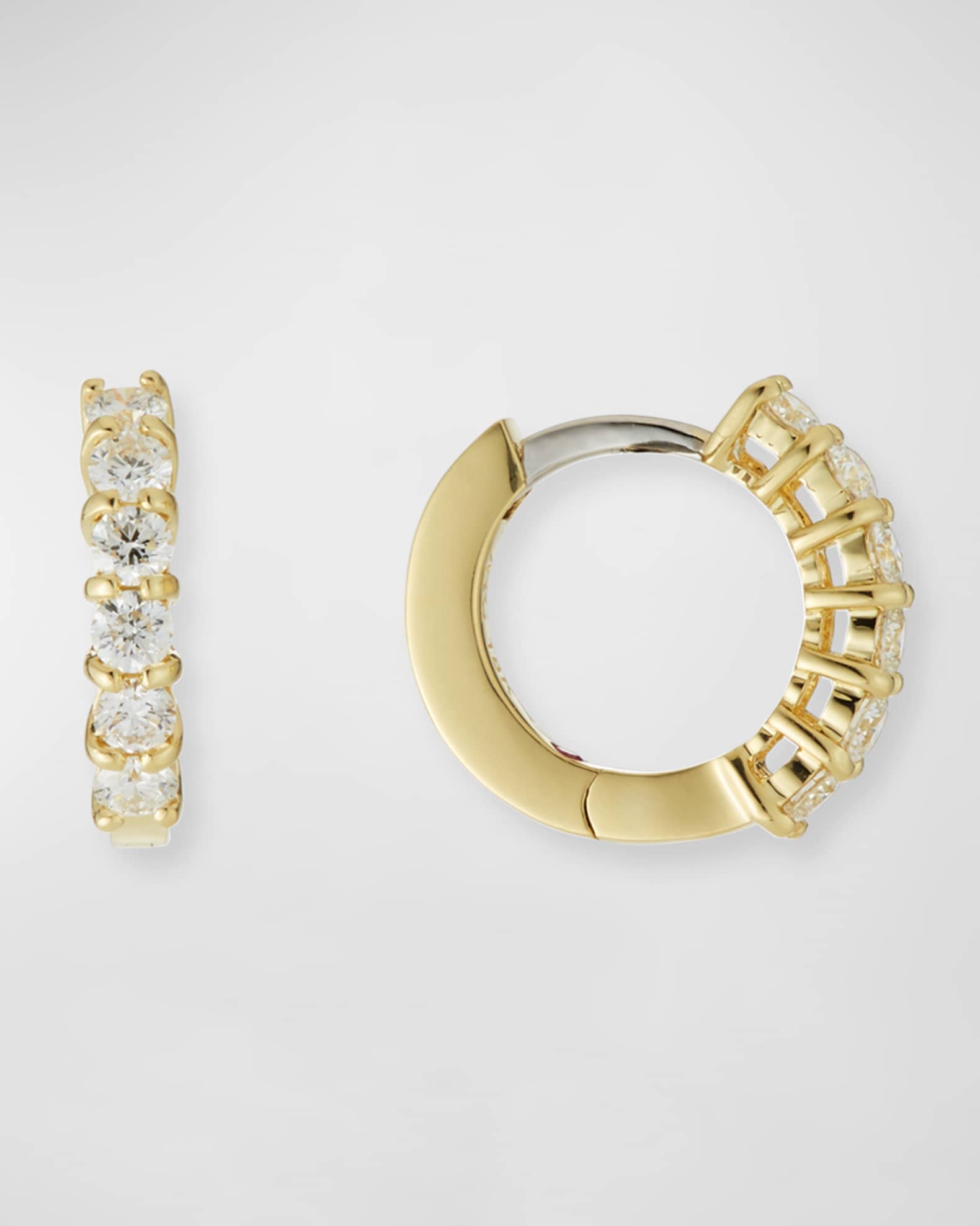 18K Diamond Huggie Hoop Earrings, 15mm 0