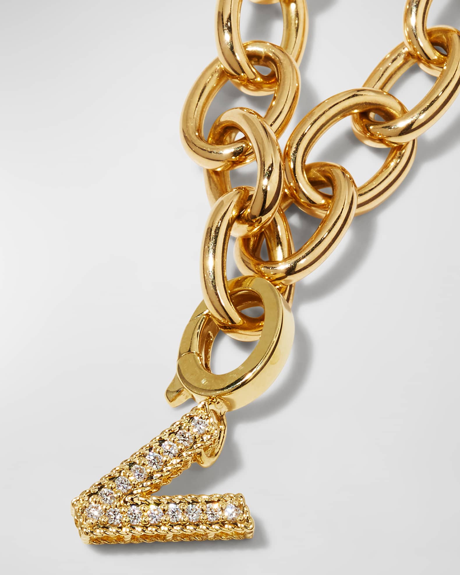 Roberto Coin Princess 18K Yellow Gold Diamond Pave Initial Charm, V