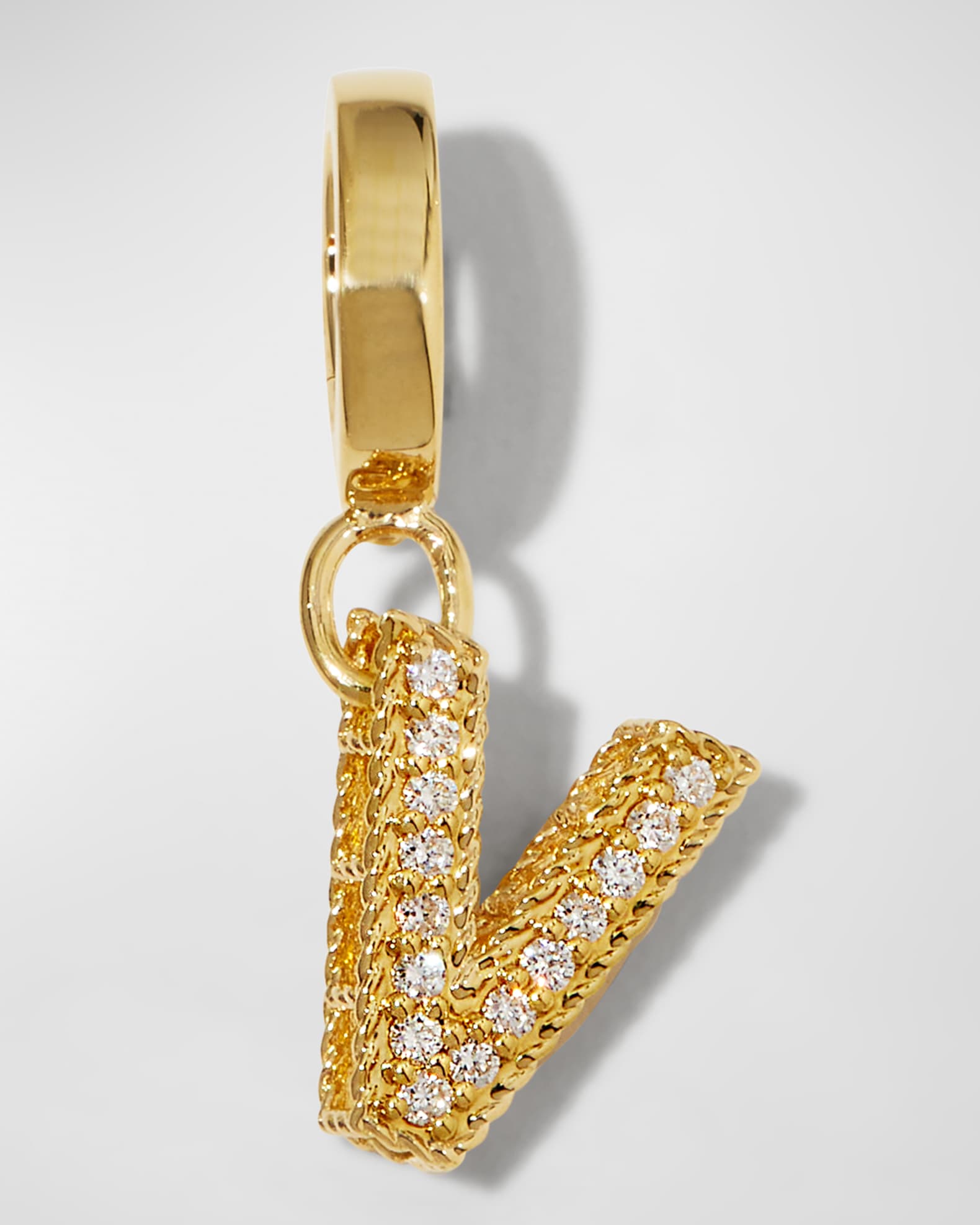 Princess 18K Yellow Gold Diamond Pave Initial Charm, V 0