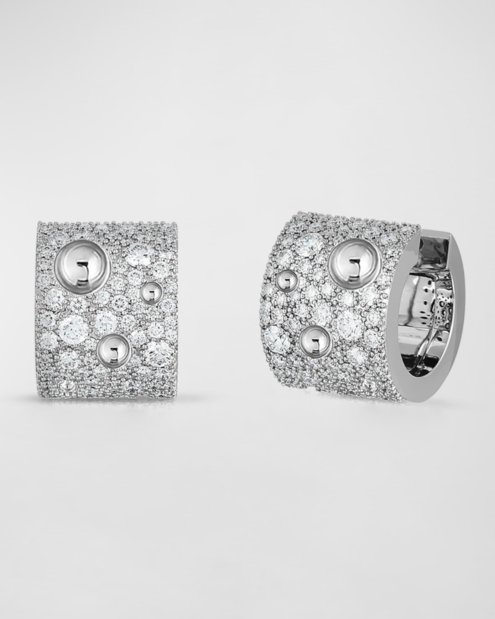 Roberto Coin Pois Moi Luna 18K White Gold Diamond Huggie Hoop Earrings