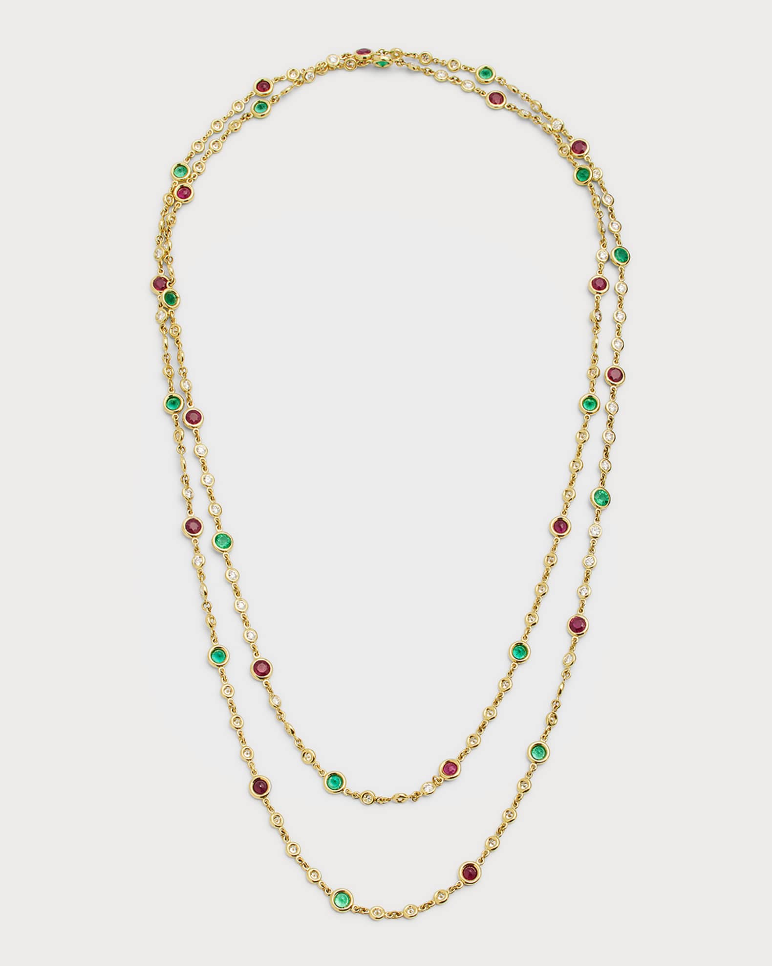 Roberto Coin 18K Yellow Gold Diamond, Emerald and Ruby Long Necklace, 43"L