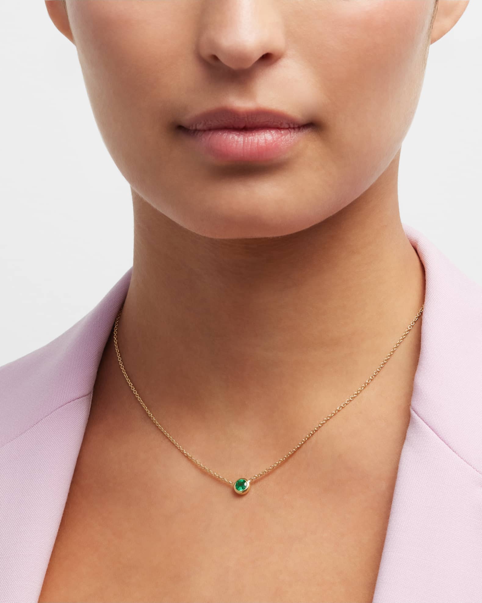 18K Yellow Gold Emerald Big Single Station Necklace 1